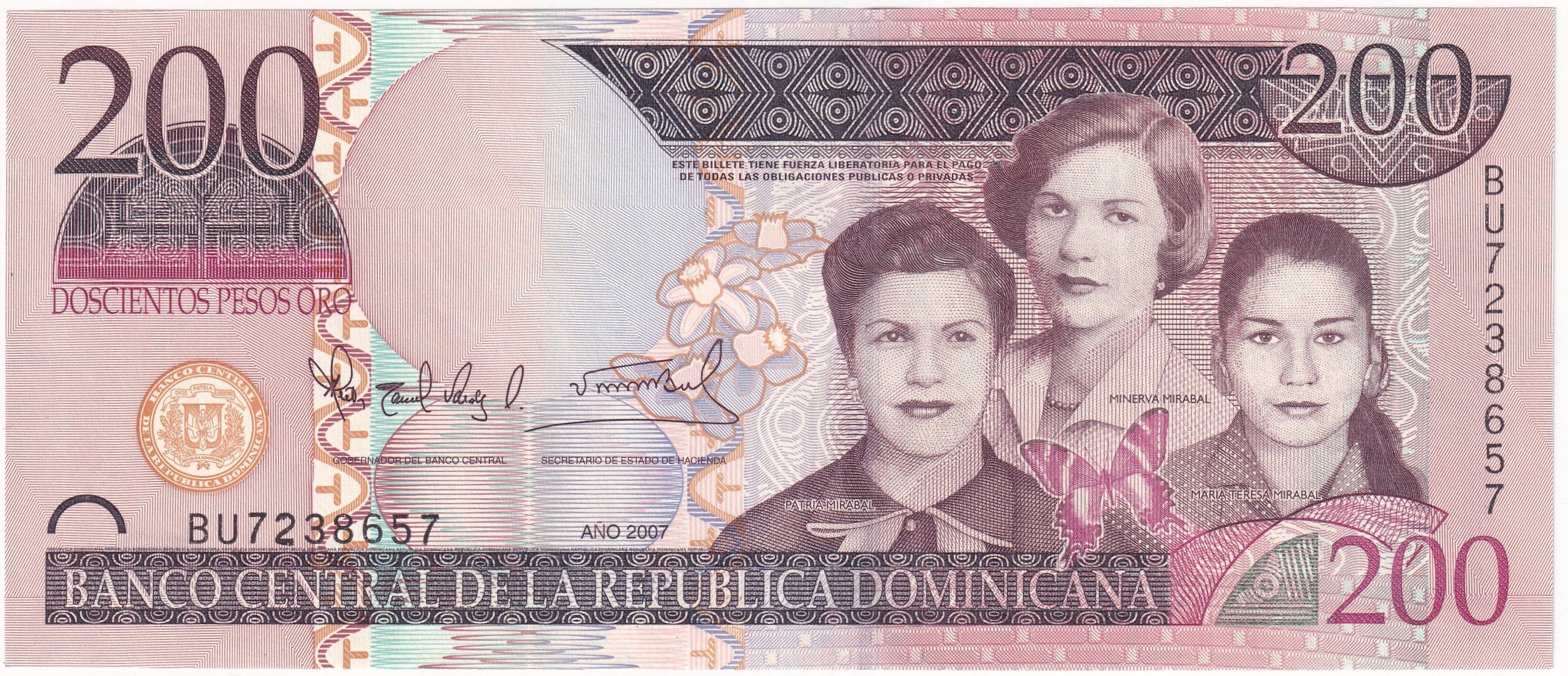 Foreign Paper MoneyDominik Cumhuriyeti, 200 Peso (2007) ÇİL Eski Yabancı Kağıt Para