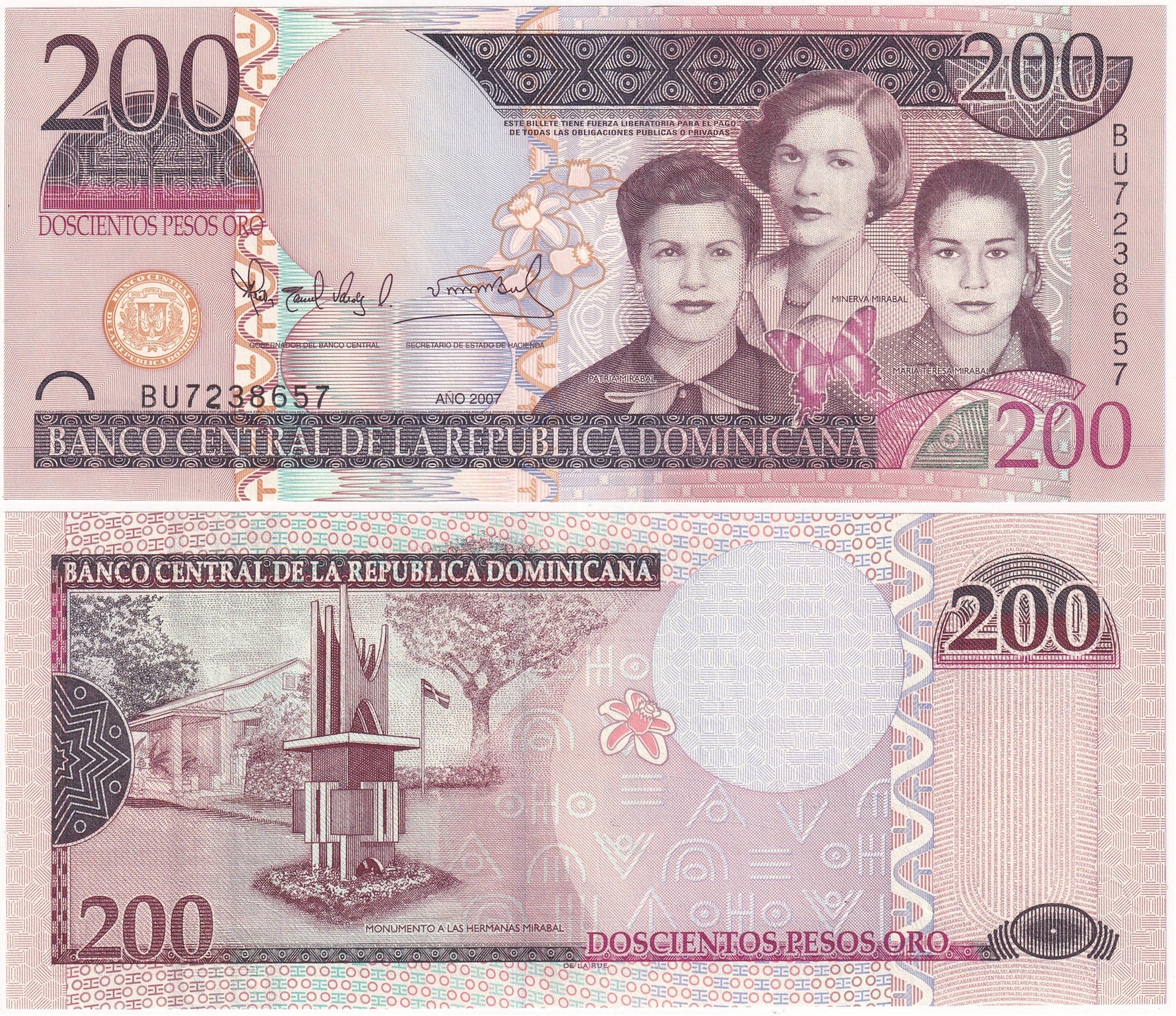 Foreign Paper MoneyDominik Cumhuriyeti, 200 Peso (2007) ÇİL Eski Yabancı Kağıt Para