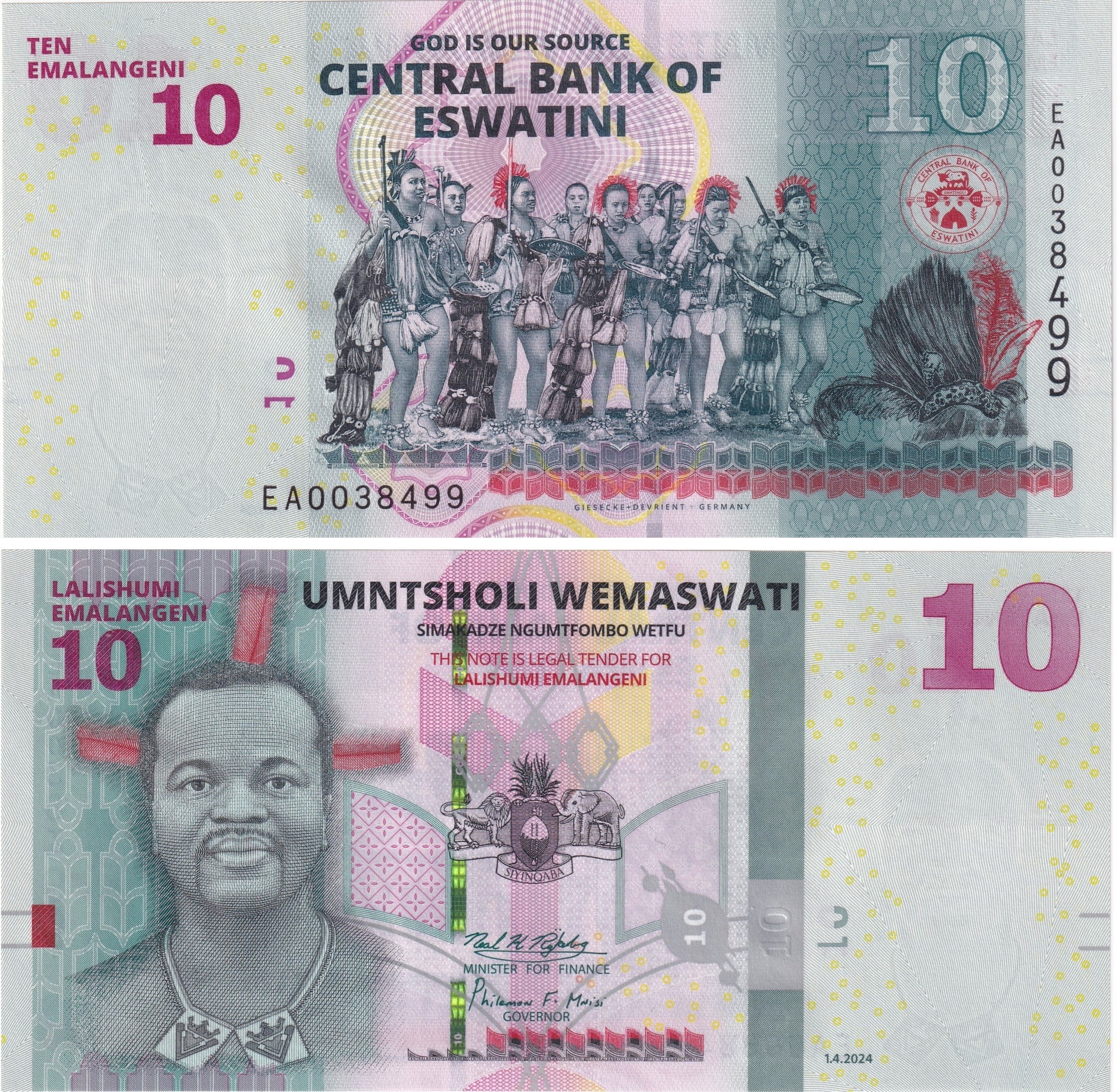 Foreign Paper MoneyEsvati̇ni̇ (Swaziland) 10 Emalangeni (2024) ÇİL Eski Yabancı Kağıt Para