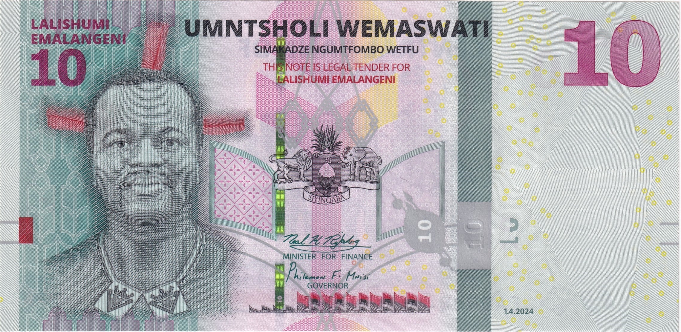 Foreign Paper MoneyEsvati̇ni̇ (Swaziland) 10 Emalangeni (2024) ÇİL Eski Yabancı Kağıt Para