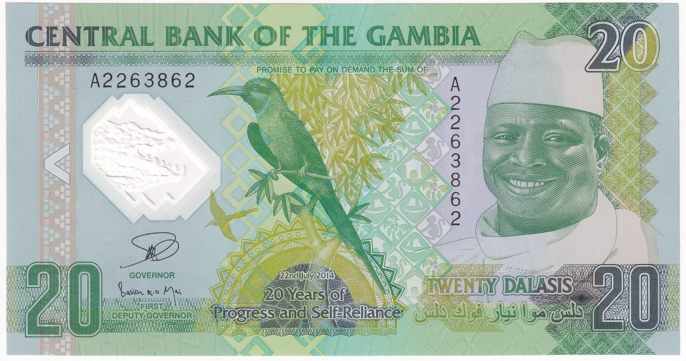 Foreign Paper MoneyGambiya, 20 Dalasis (2014) ÇİL Yabancı Eski Polimer Hatıra Para