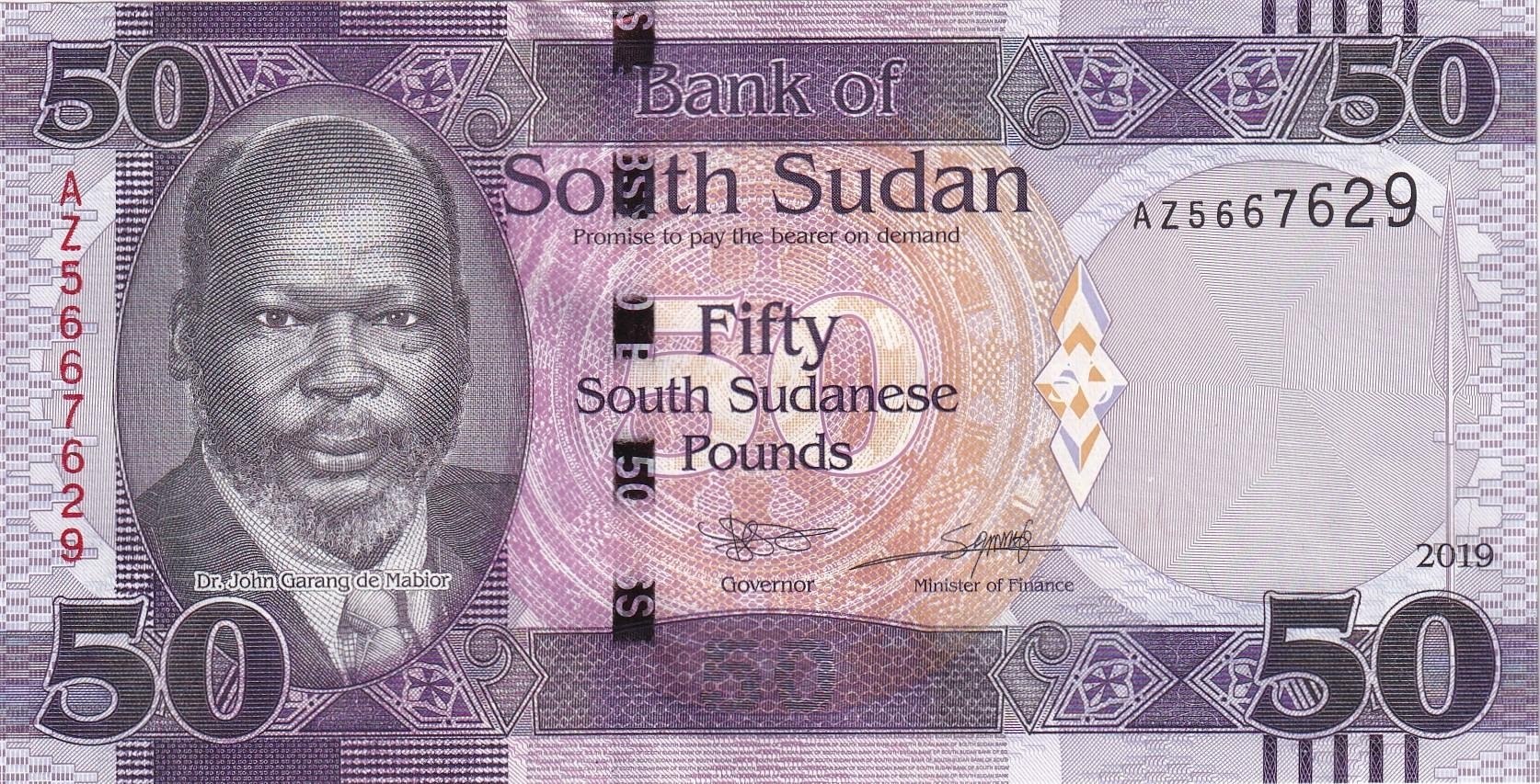 Yabancı Kağıt ParalarGüney Sudan, 50 Pound (2019) ÇİL Eski Yabancı Kağıt Para