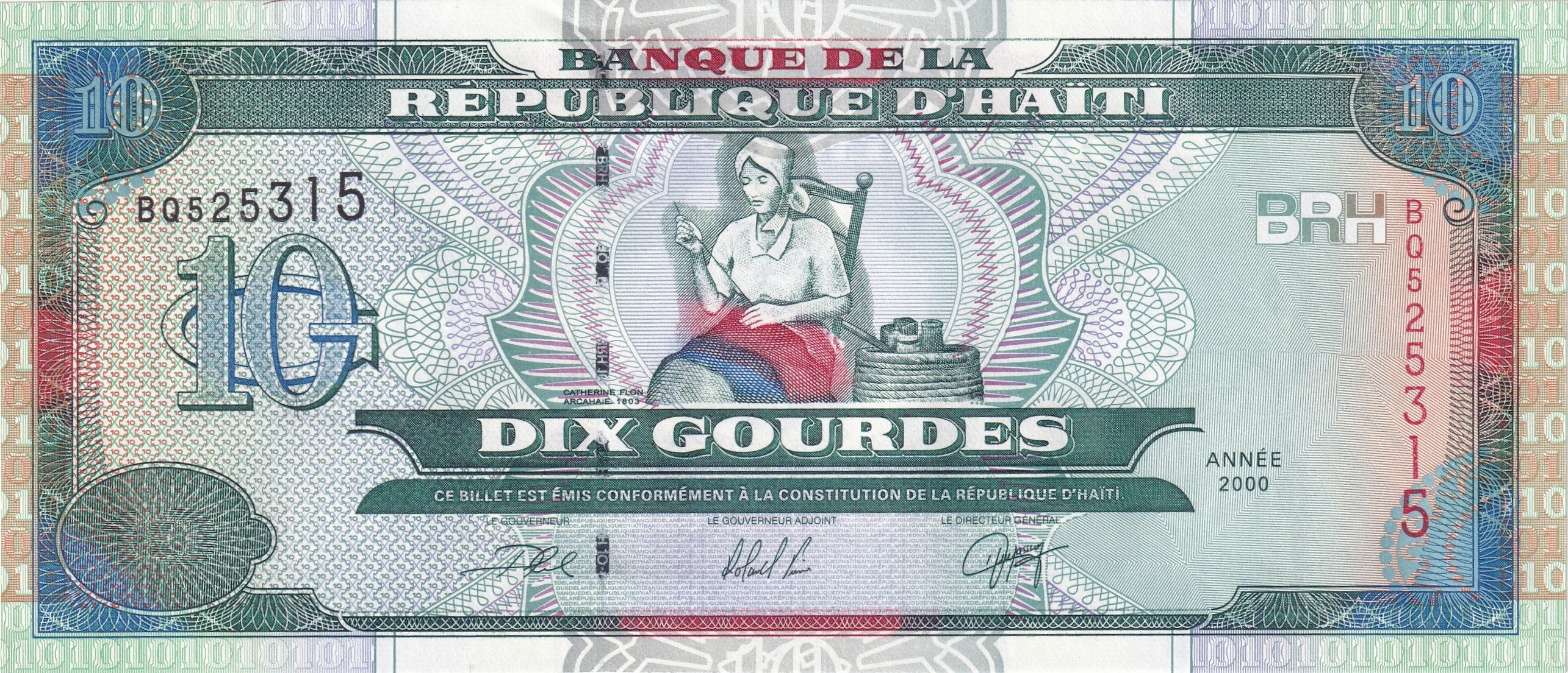 Foreign Paper MoneyHaiti, 10 Gourdes (2000) P#265a ÇİL Eski Yabancı Kağıt Para