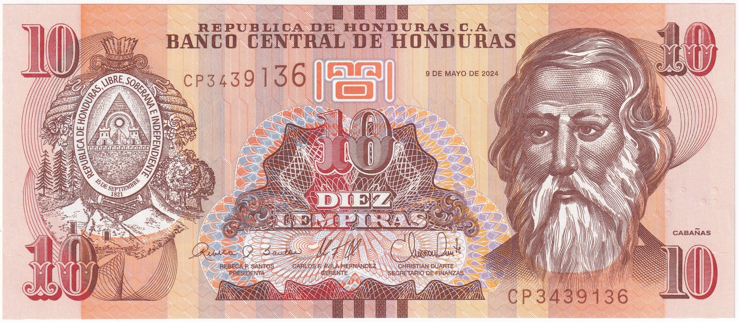 Foreign Paper MoneyHonduras, 10 Lempiras (2024) ÇİL Eski Yabancı Kağıt Para