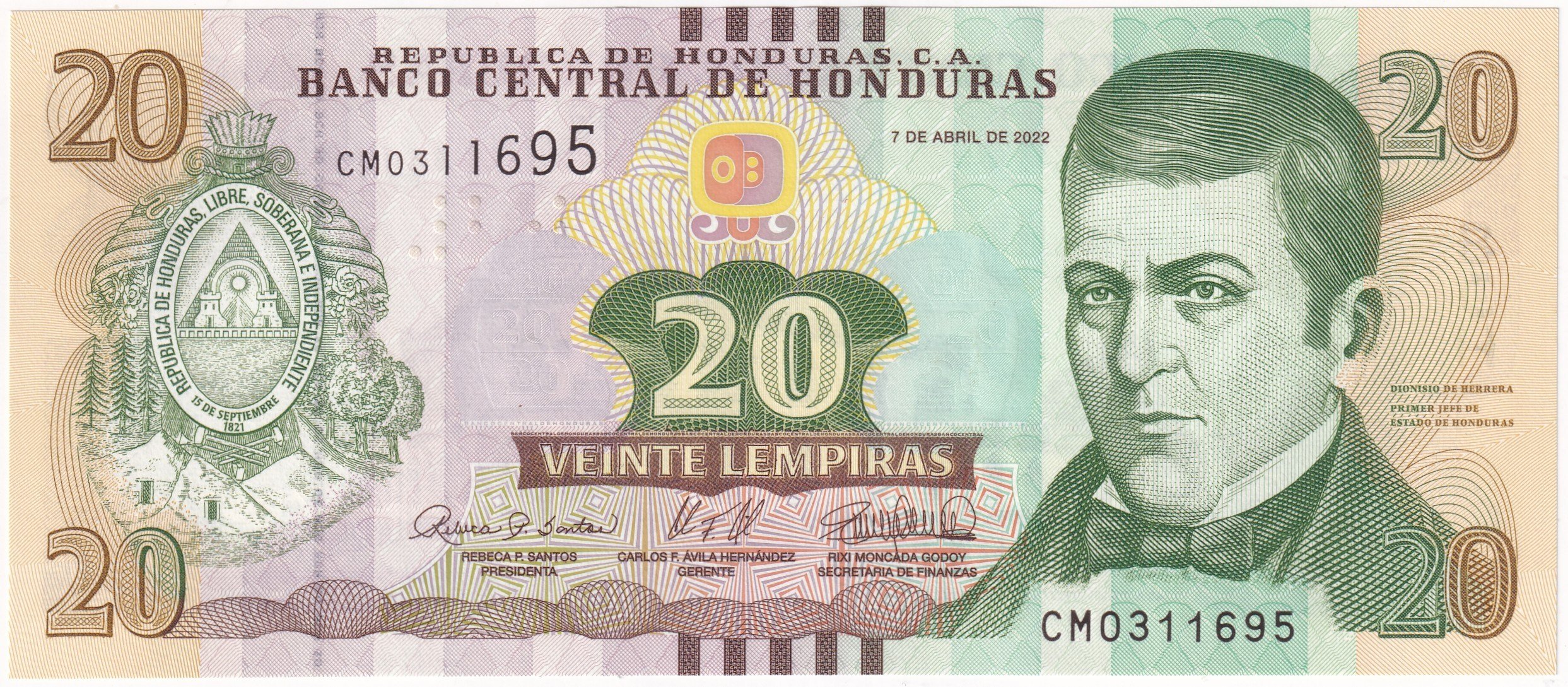 Foreign Paper MoneyHonduras, 20 Lempiras (2022) ÇİL Eski Yabancı Kağıt Para