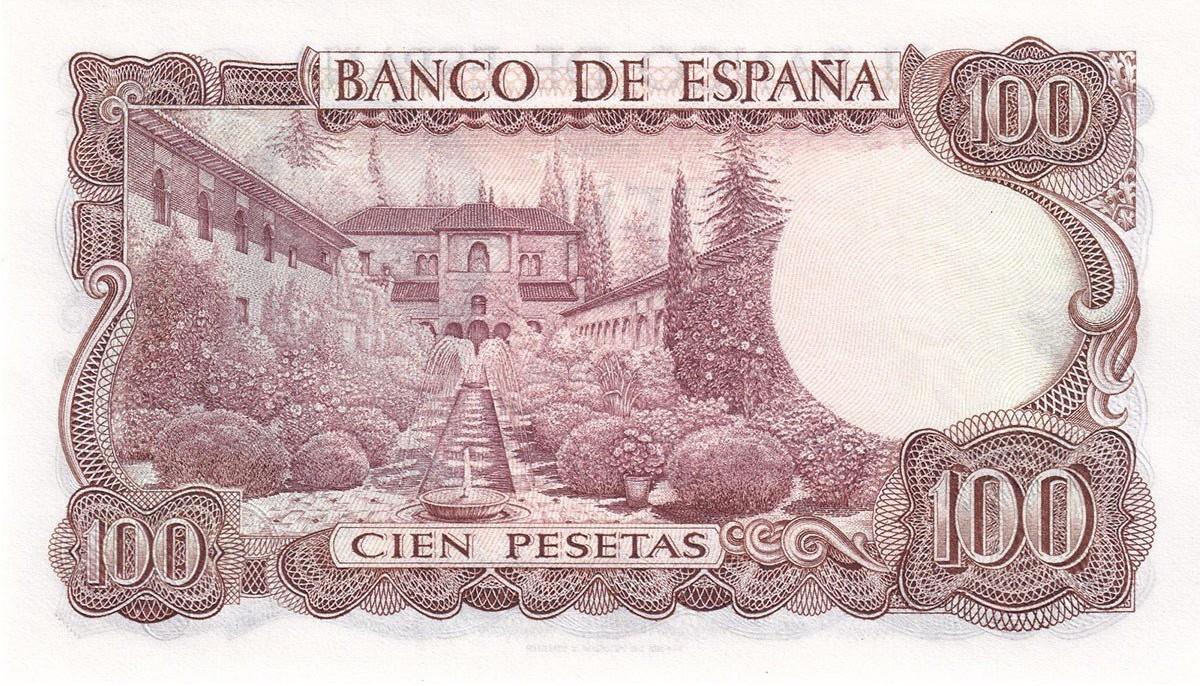 Foreign Paper Moneyİspanya, 100 Pesetas (1970) P#52 ÇİL Yabancı Eski Kağıt Para