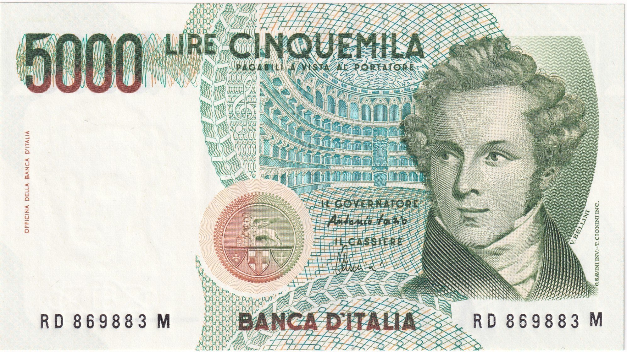 Foreign Paper Moneyİtalya, 5.000 Lire (1985) ÇİL Eski Yabancı Kağıt Para