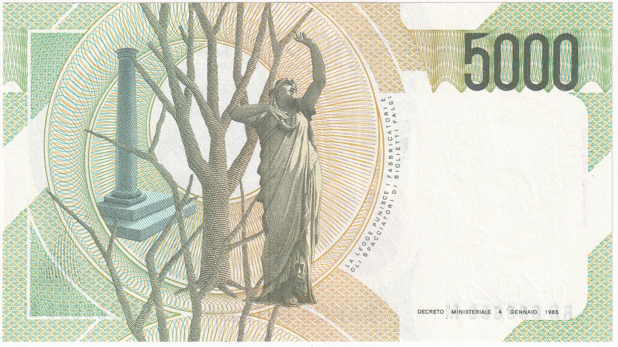 Foreign Paper Moneyİtalya, 5.000 Lire (1985) ÇİL Eski Yabancı Kağıt Para