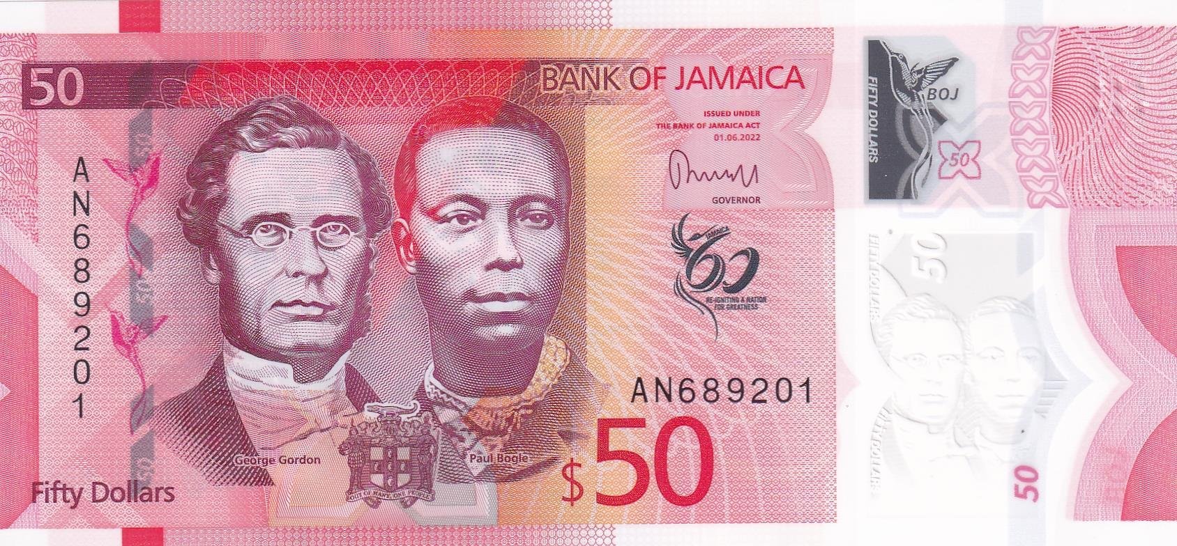Foreign Paper MoneyJamaika, 50 Dolar (2022) Polimer ÇİL