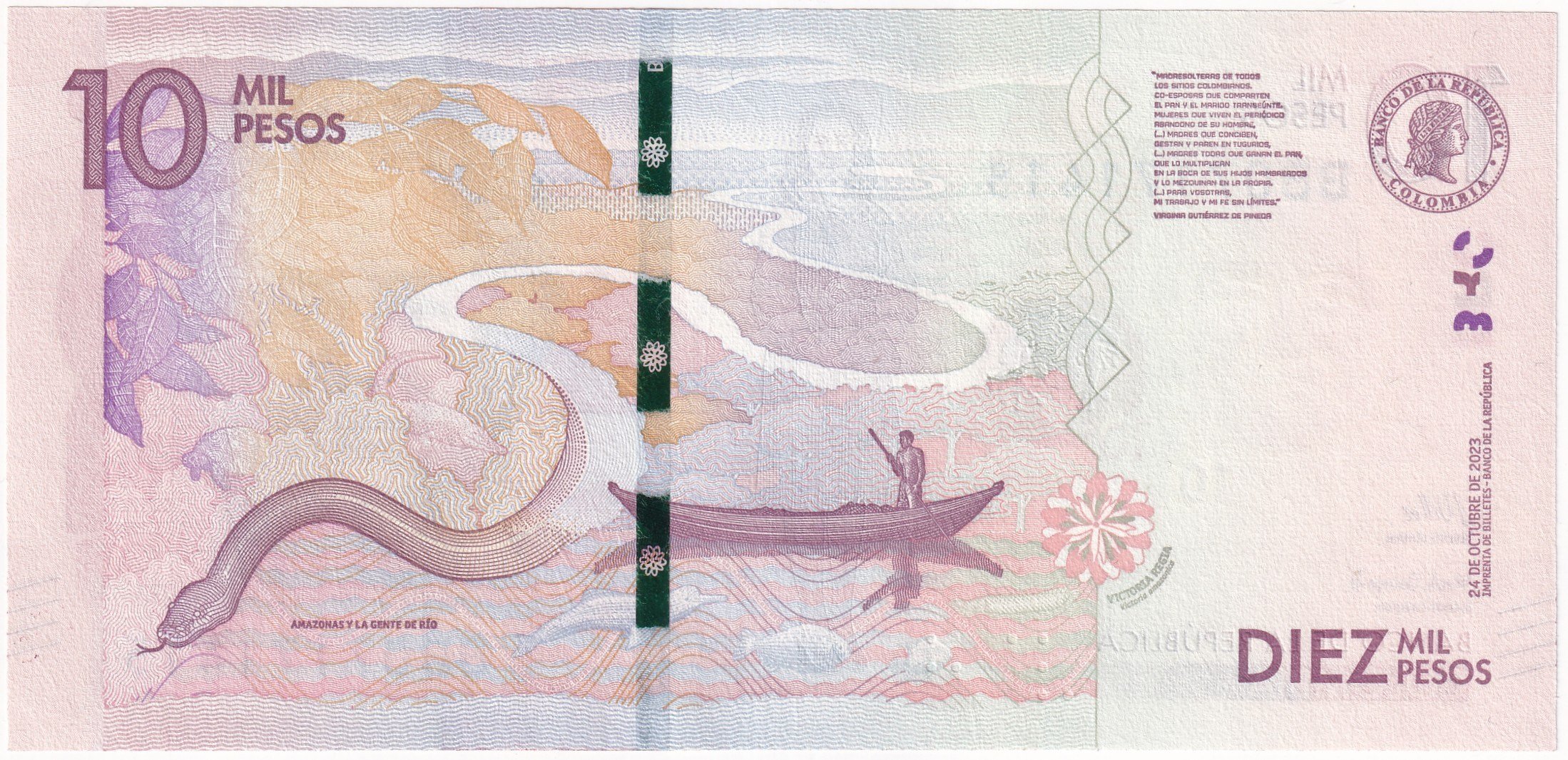 Foreign Paper MoneyKolombiya, 10.000 Peso (2023) ÇİL Eski Yabancı Kağıt Para