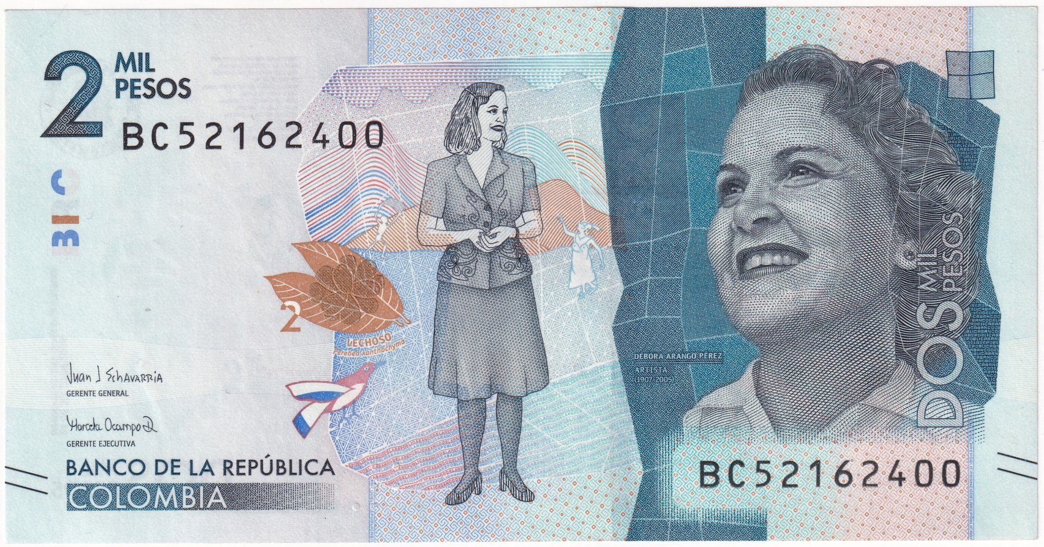 Foreign Paper MoneyKolombiya, 2.000 Peso (2018) P#458 ÇİL Eski Yabancı Kağıt Para