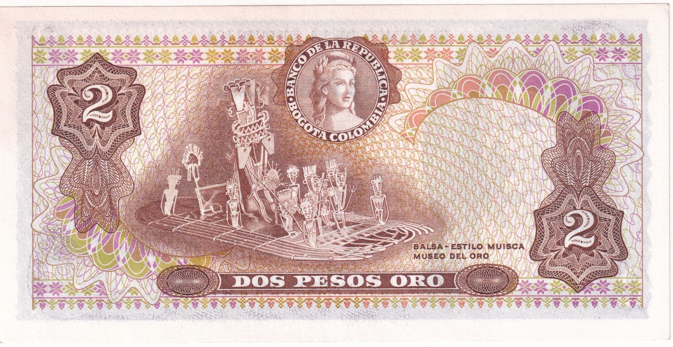Foreign Paper MoneyKolombiya, 2 Peso (1977) P#413 ÇİL Eski Yabancı Kağıt Para