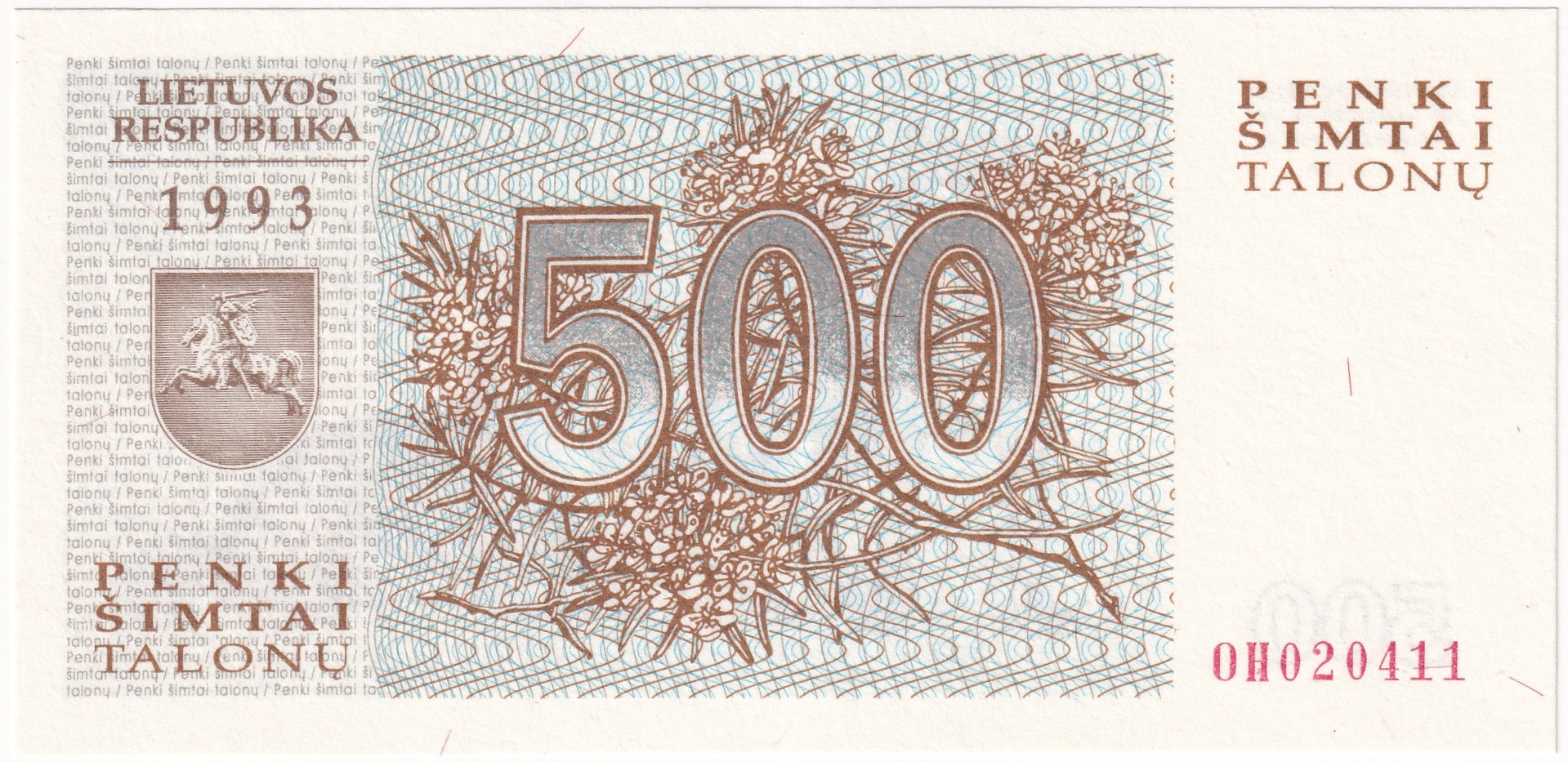 Foreign Paper MoneyLitvanya, 500 Talonas (1993) P#46 ÇİL Eski Yabancı Kağıt Para