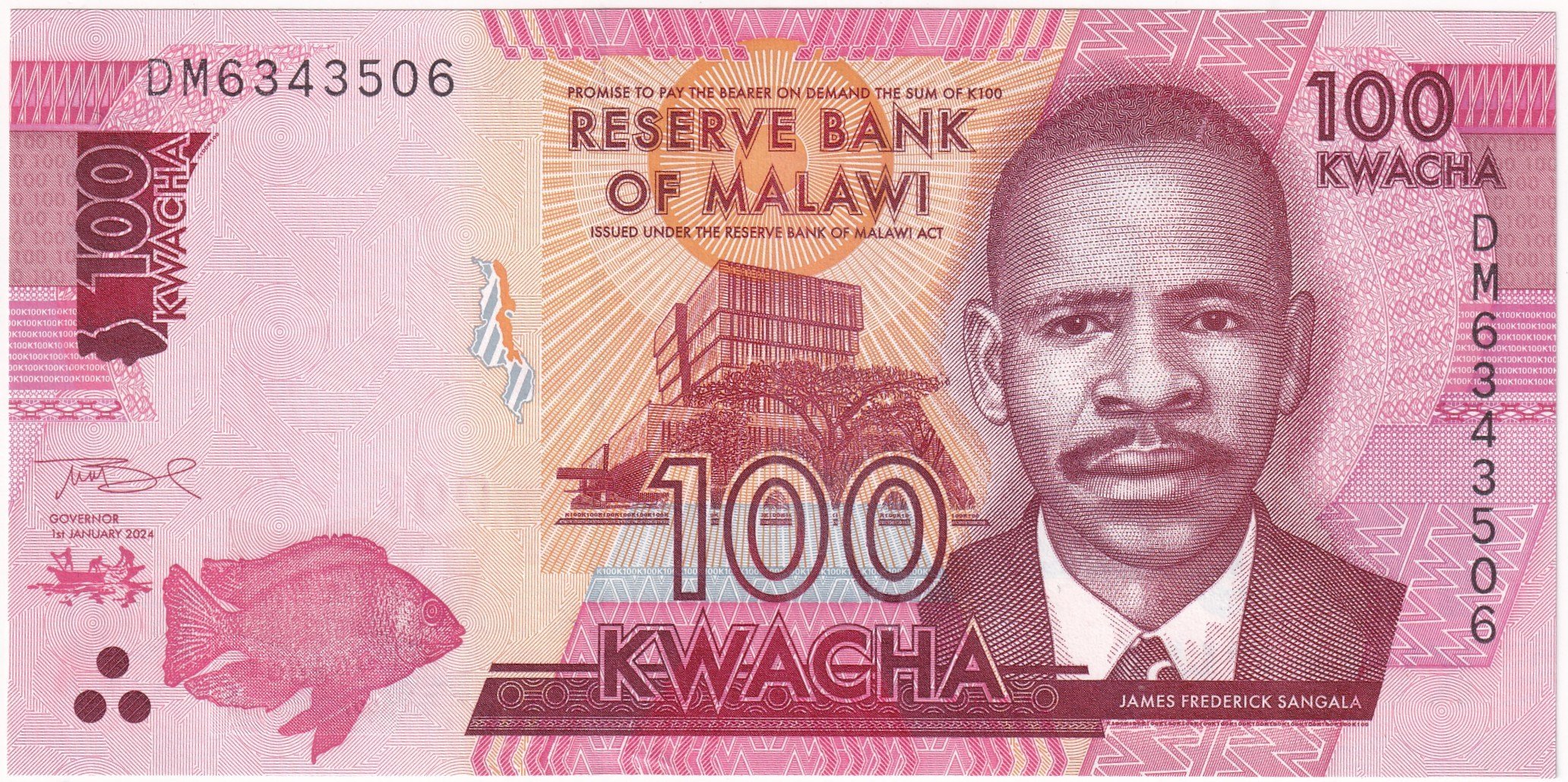 Foreign Paper MoneyMalavi, 100 Kwacha (2024) P#65 ÇİL Eski Yabancı Kağıt Para