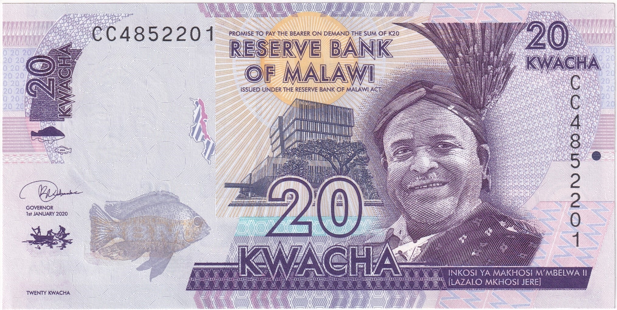 Foreign Paper MoneyMalavi, 20 Kwacha (2020) ÇİL Eski Yabancı Kağıt Para