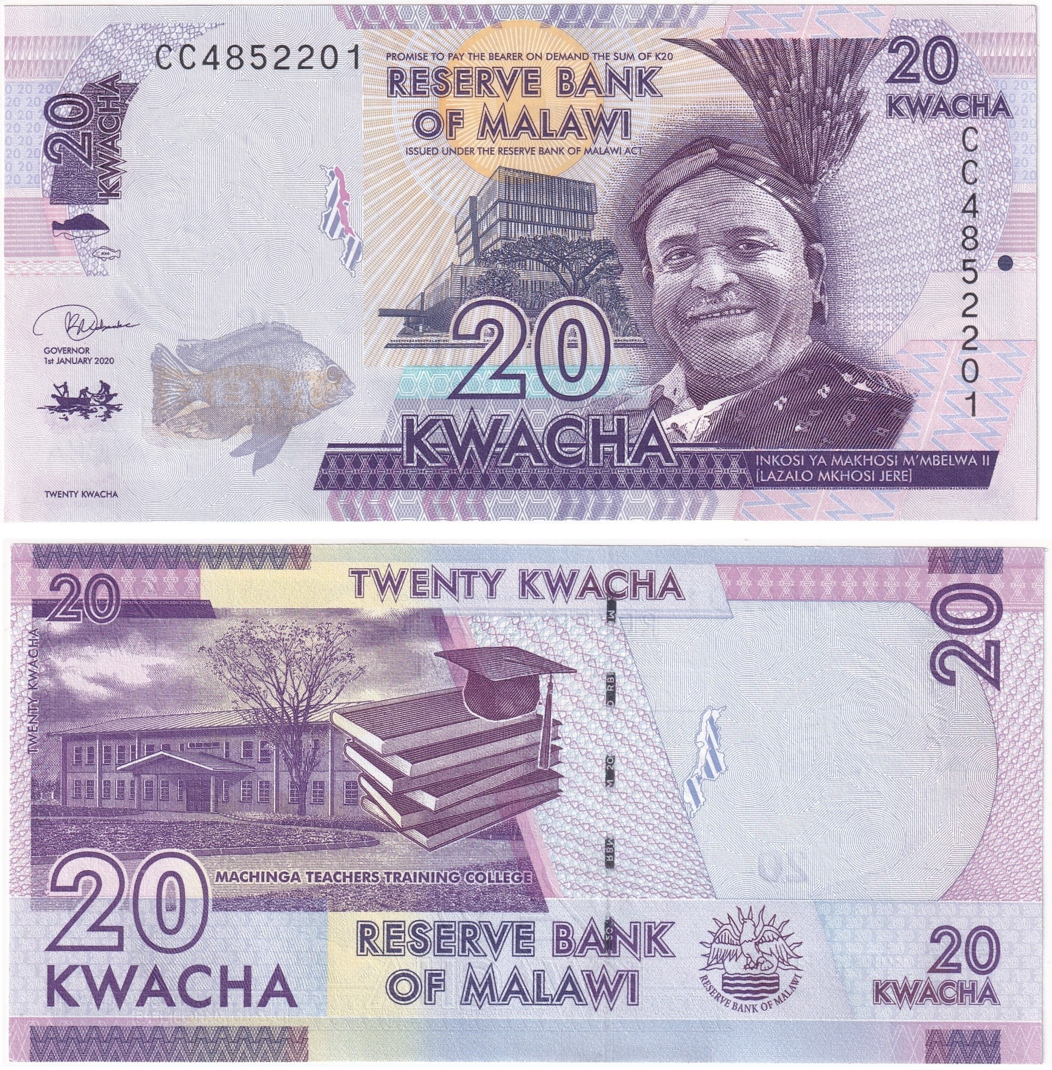 Foreign Paper MoneyMalavi, 20 Kwacha (2020) ÇİL Eski Yabancı Kağıt Para