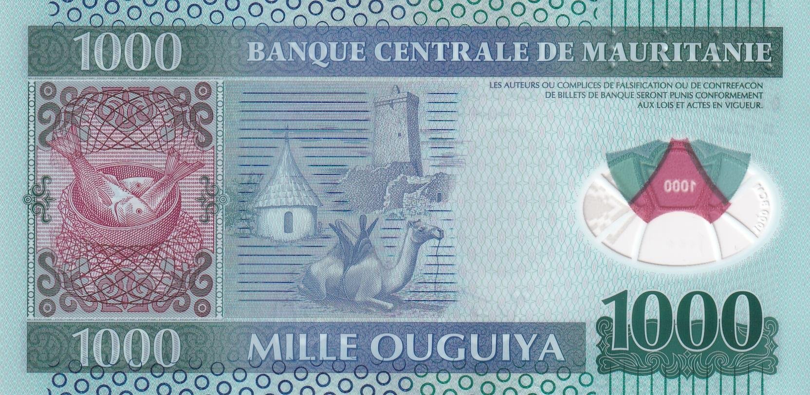 Yabancı Kağıt ParalarMoritanya, 1.000 Ugiya (2014) ÇİL Eski Yabancı Polimer Para