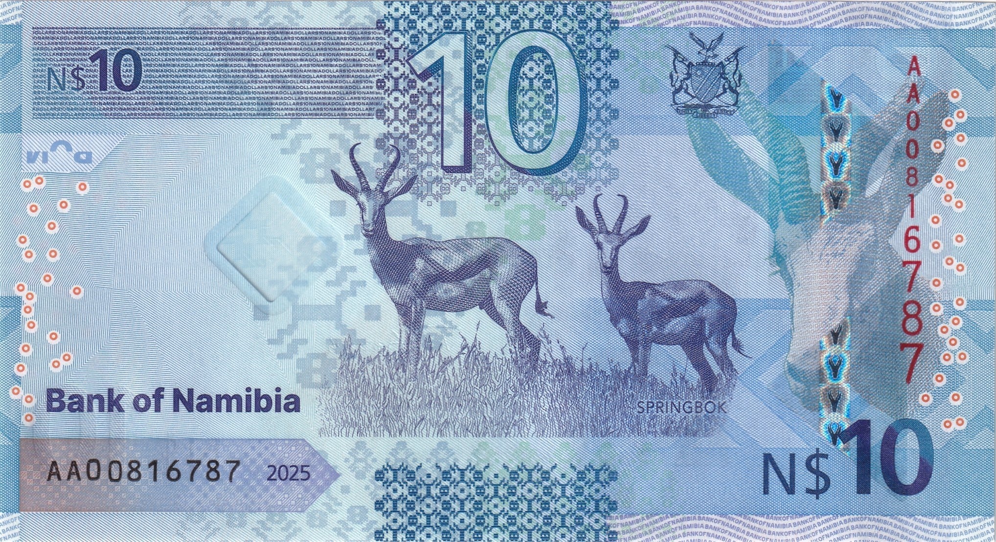 Foreign Paper MoneyNamibya, 10 Dolar (2025) ÇİL Eski Yabancı Kağıt Para