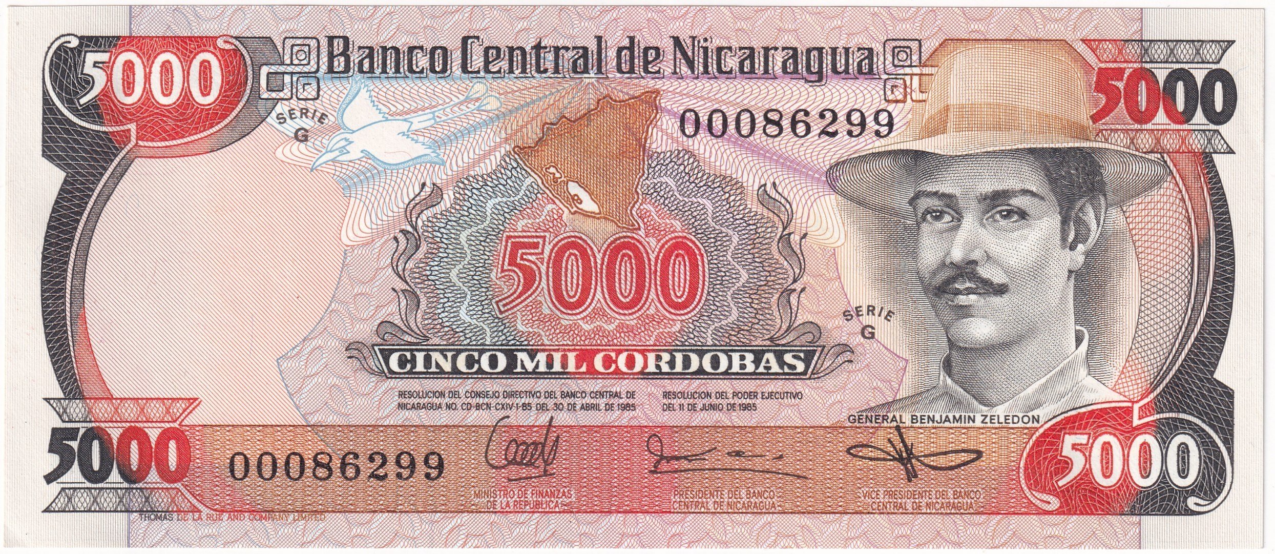 Foreign Paper MoneyNikaragua, 5.000 Kordoba (1985) ÇİL Eski Yabancı Kağıt Para