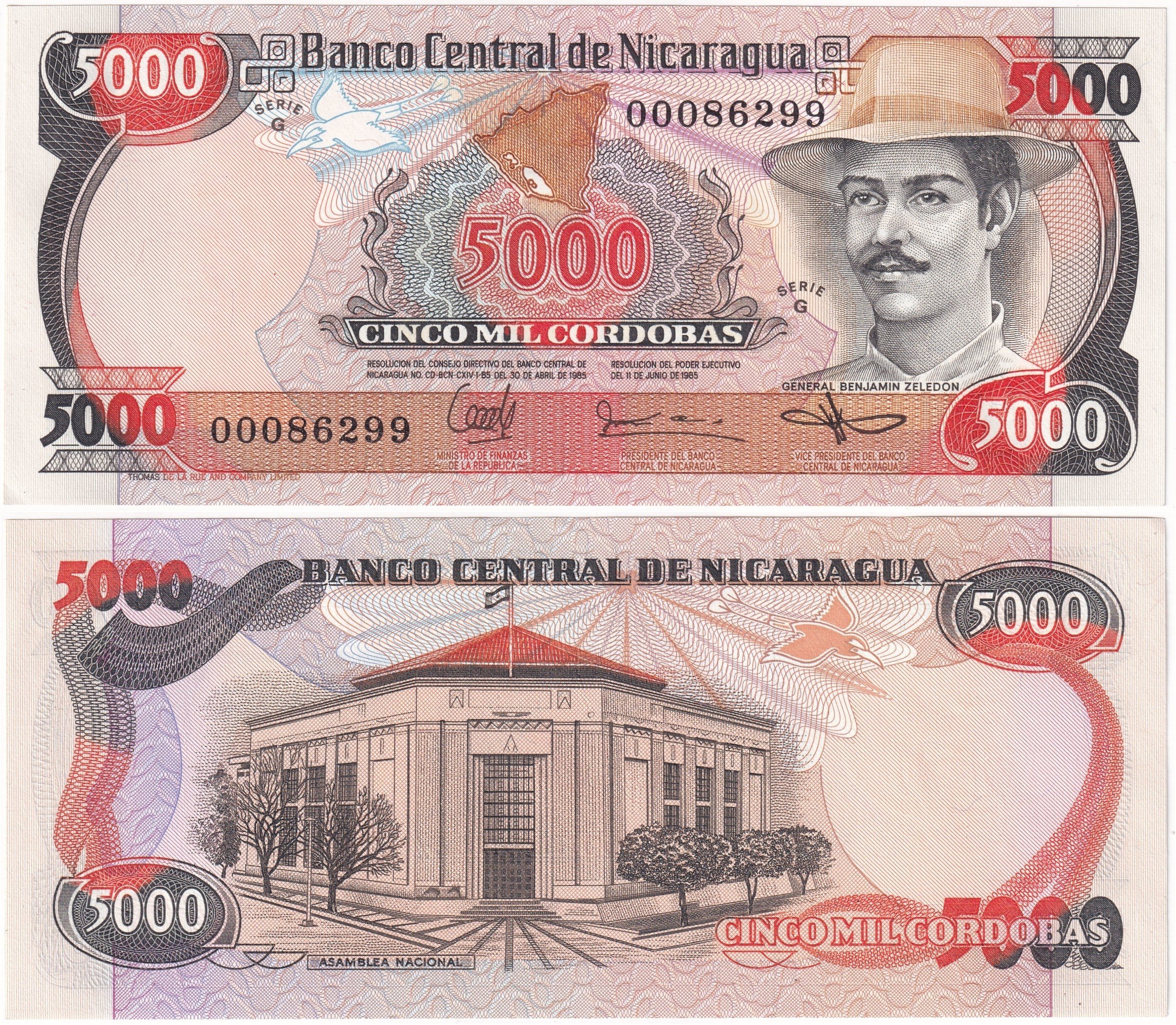 Foreign Paper MoneyNikaragua, 5.000 Kordoba (1985) ÇİL Eski Yabancı Kağıt Para