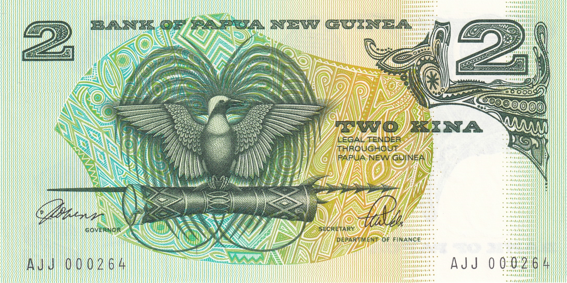 Foreign Paper MoneyPapua Yeni Gine, 2 Kina (1980) P#5c ÇİL Yabancı Eski Kağıt Para