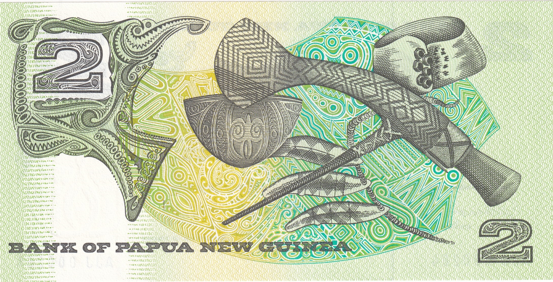 Foreign Paper MoneyPapua Yeni Gine, 2 Kina (1980) P#5c ÇİL Yabancı Eski Kağıt Para