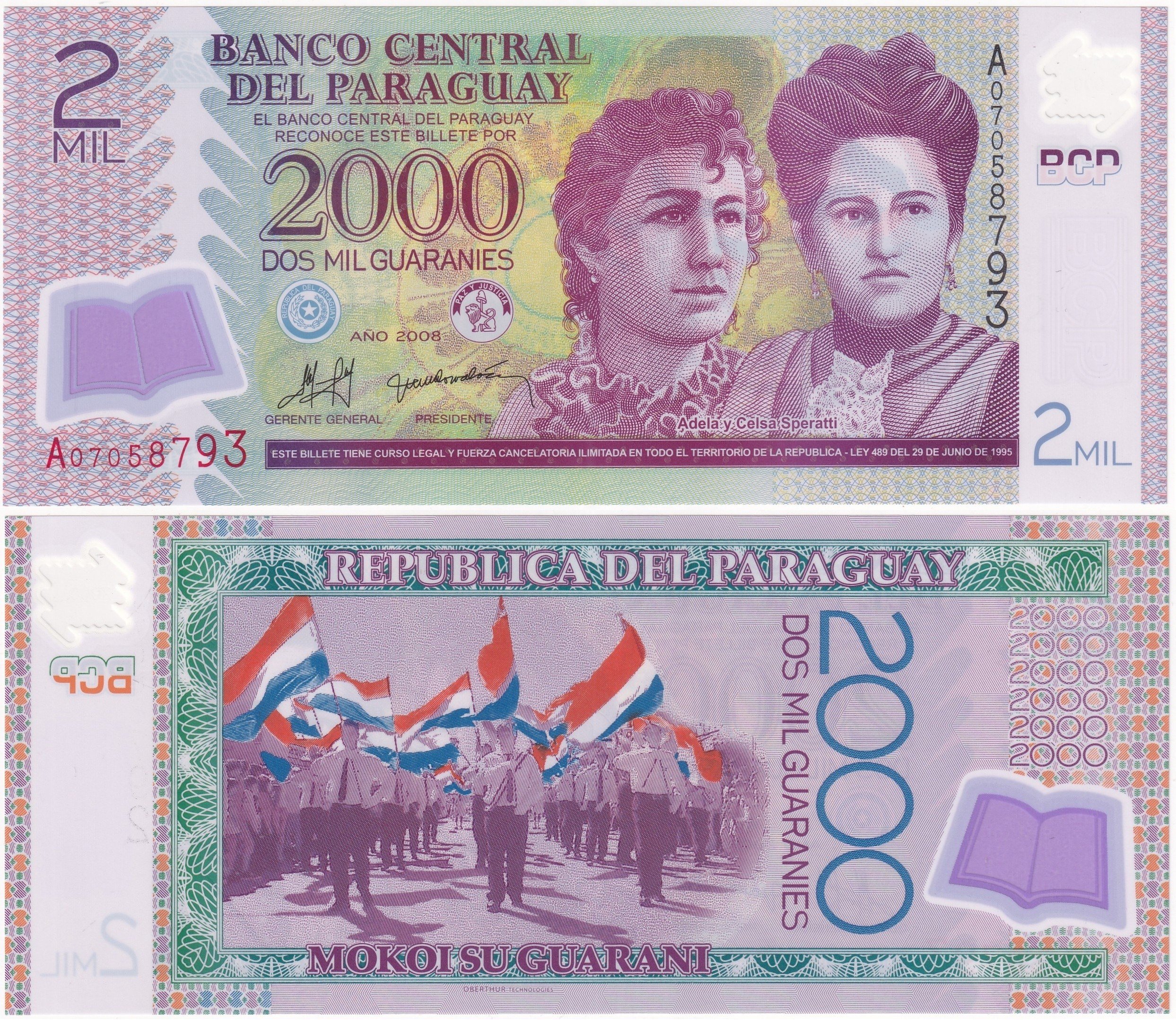Foreign Paper MoneyParaguay, 2.000 Guaranies (2008) ÇİL Eski Yabancı Polimer Para