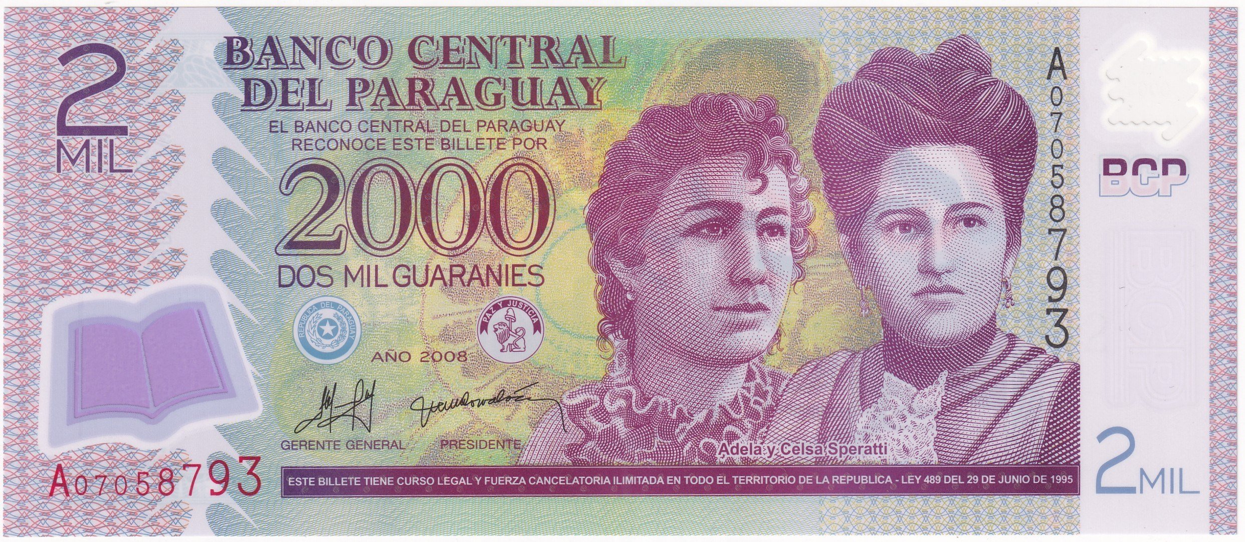 Foreign Paper MoneyParaguay, 2.000 Guaranies (2008) ÇİL Eski Yabancı Polimer Para