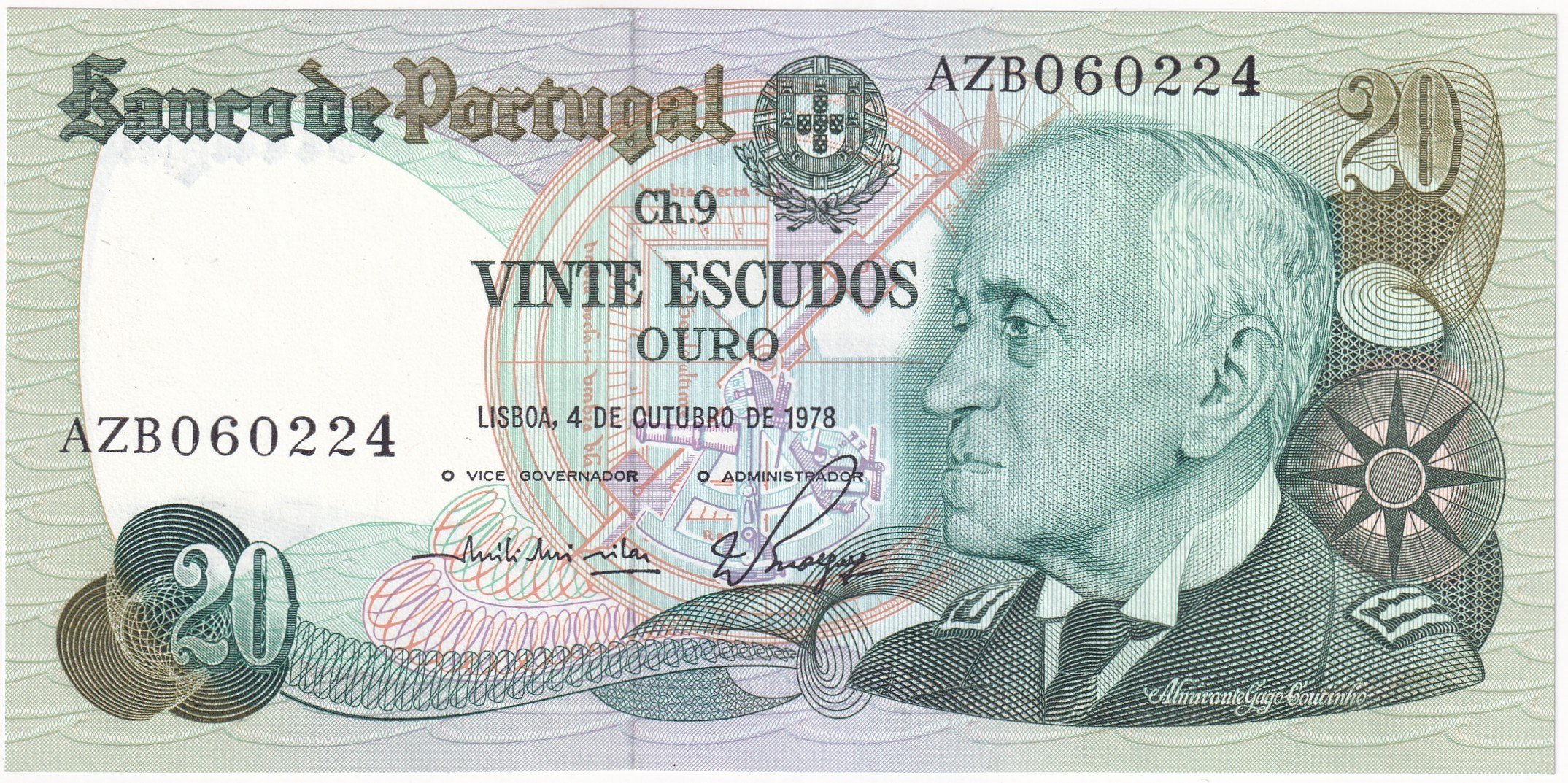 Foreign Paper MoneyPortekiz, 20 Escudo (1978) ÇİL Eski Yabancı Kağıt Para