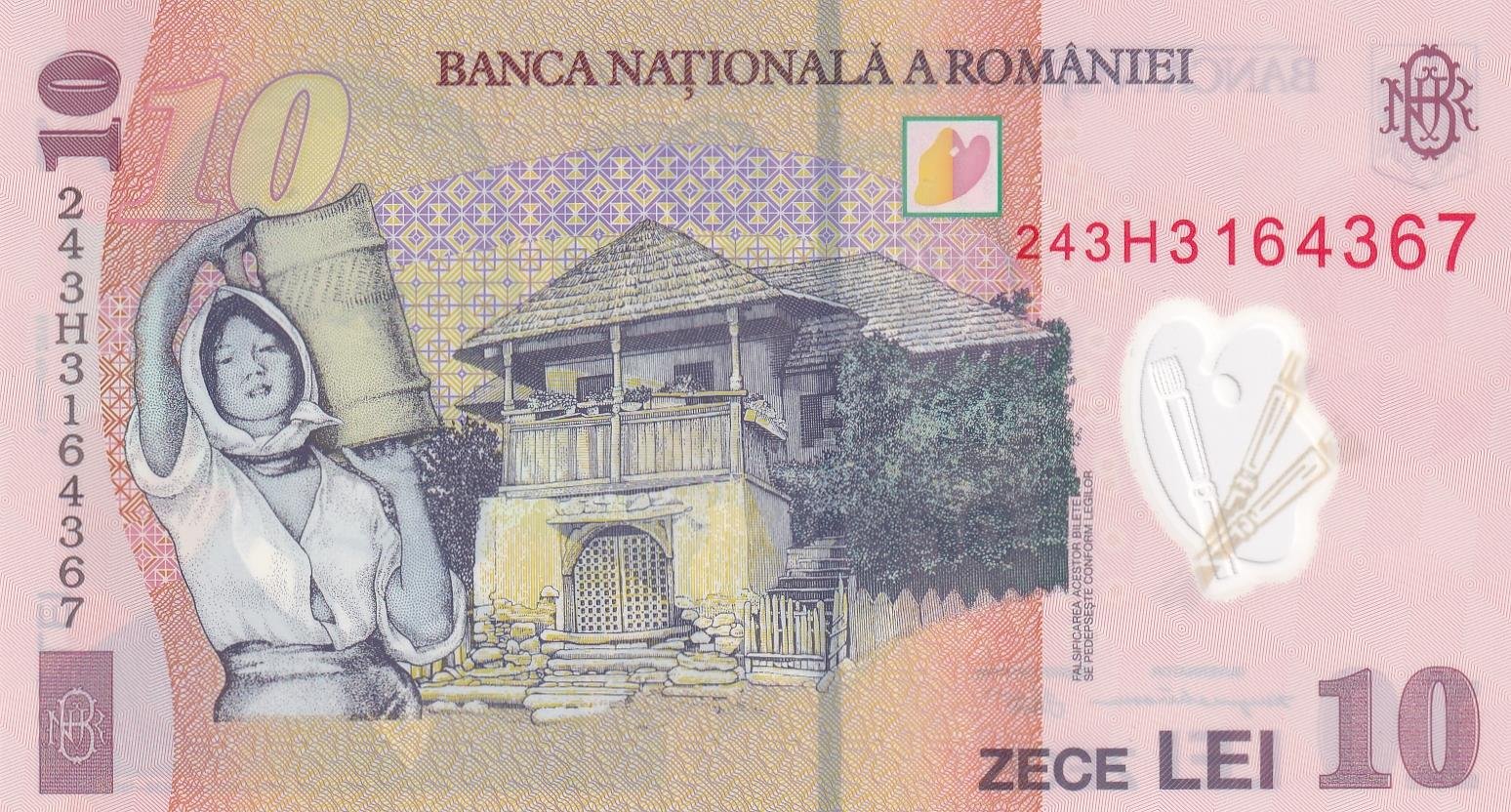 Yabancı Kağıt ParalarRomanya, 10 Lei, (2018) ÇİL Polimer