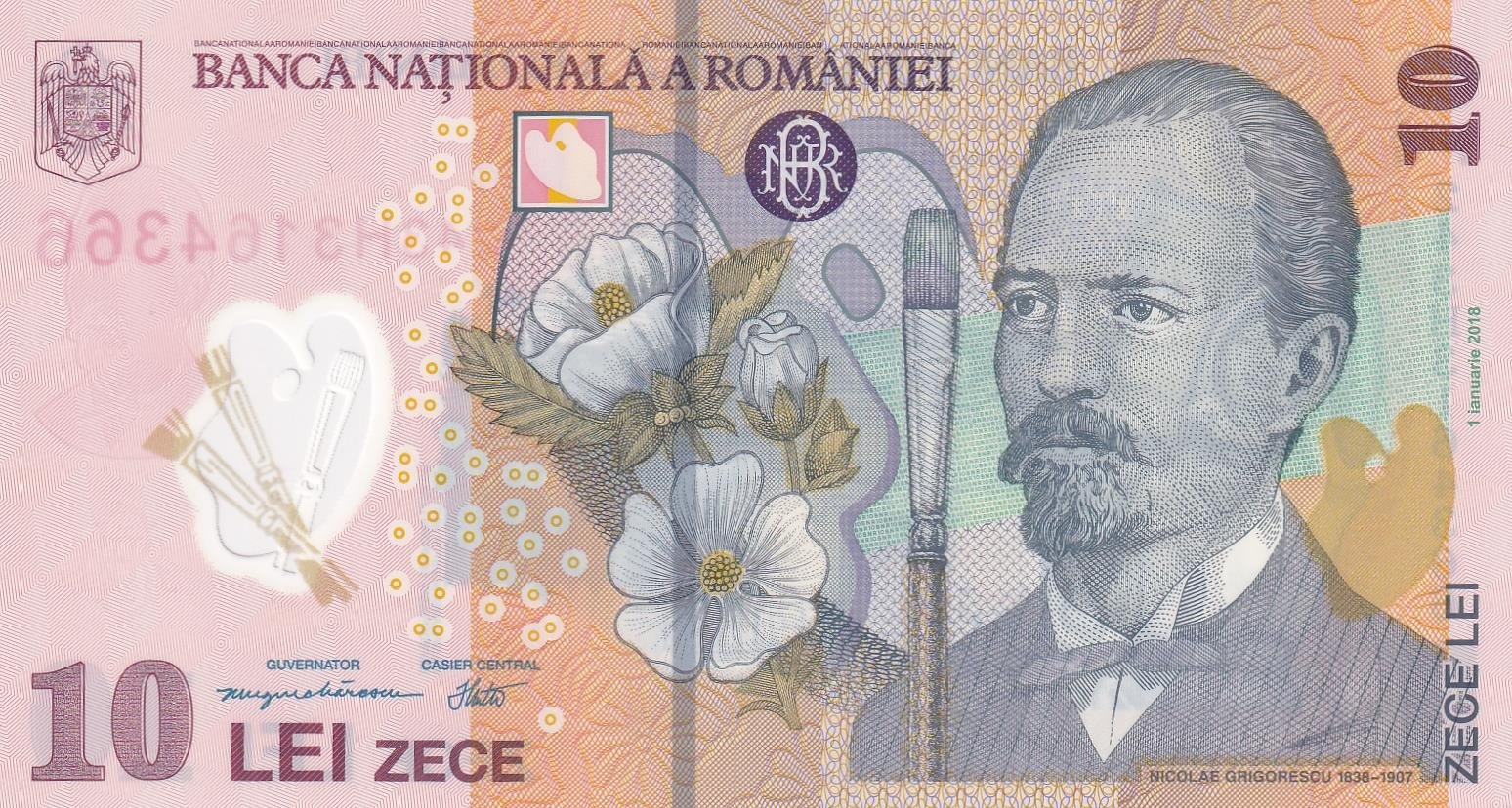 Yabancı Kağıt ParalarRomanya, 10 Lei, (2018) ÇİL Polimer