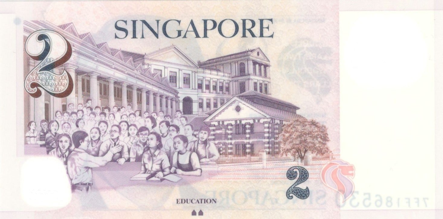 Foreign Paper MoneySingapur, 2 Dolar (2022) ÇİL Eski Yabancı Polimer Para