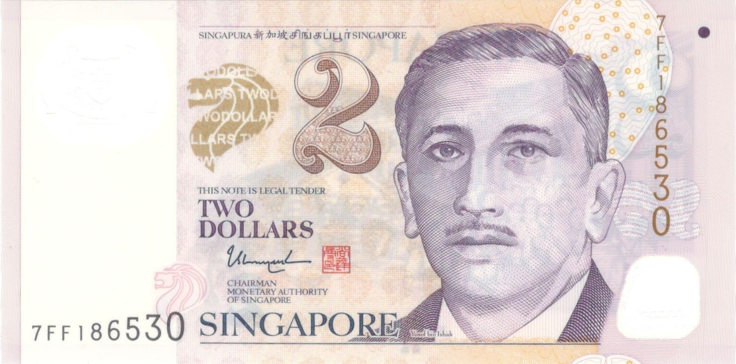 Foreign Paper MoneySingapur, 2 Dolar (2022) ÇİL Eski Yabancı Polimer Para