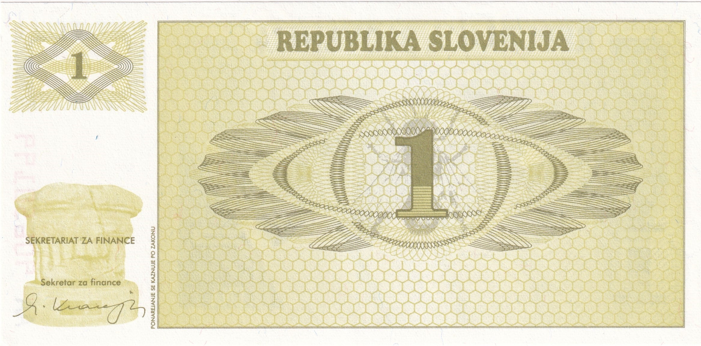 Foreign Paper MoneySlovenya, 1 Tolar (1990) P#1 ÇİL Eski Yabancı Kağıt Para