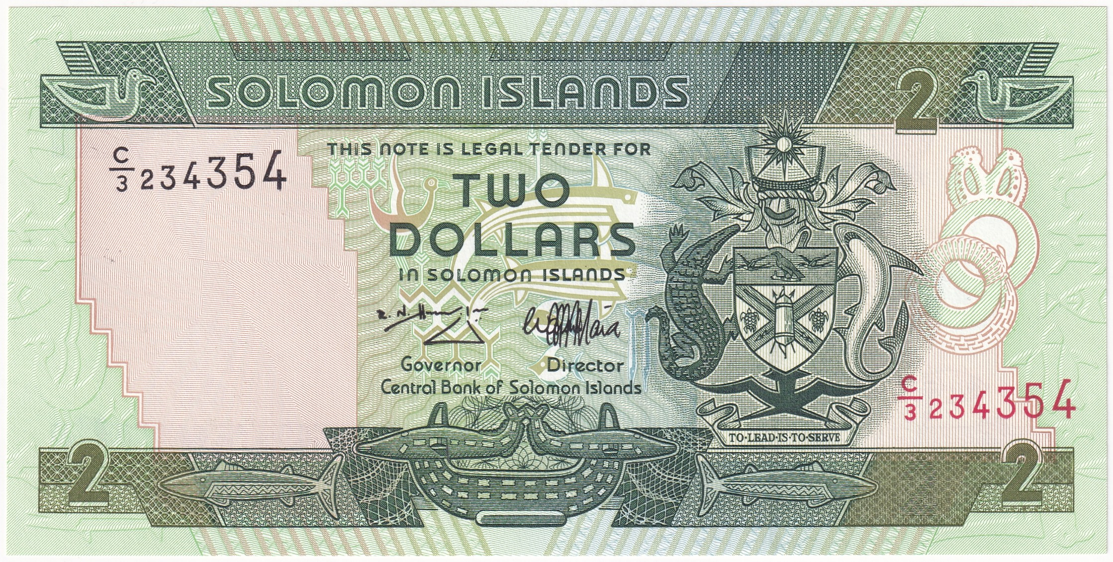 Foreign Paper MoneySolomon Adaları, 2 Dolar (1997) P#18 ÇİL Eski Yabancı Kağıt Para