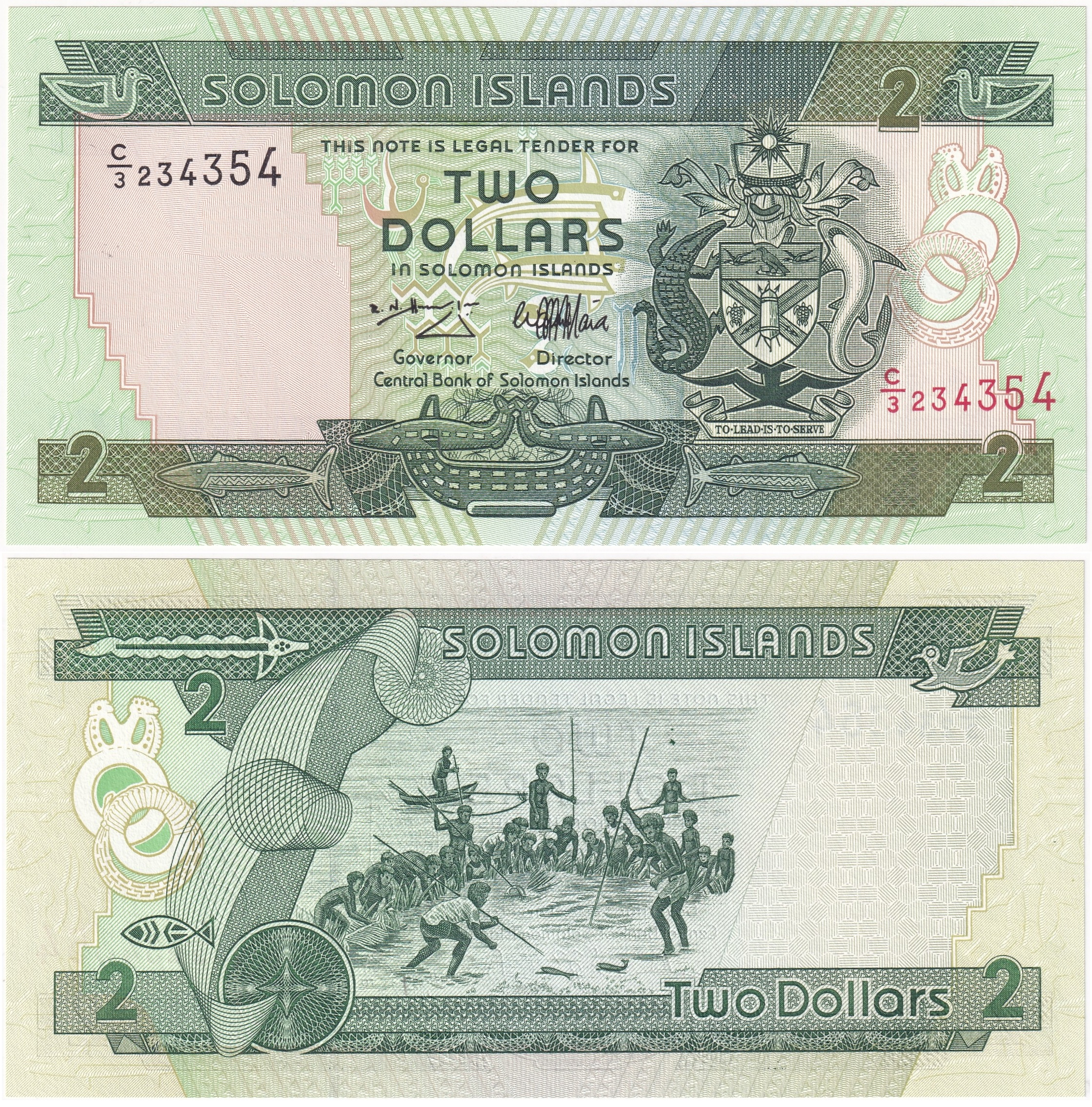 Foreign Paper MoneySolomon Adaları, 2 Dolar (1997) P#18 ÇİL Eski Yabancı Kağıt Para