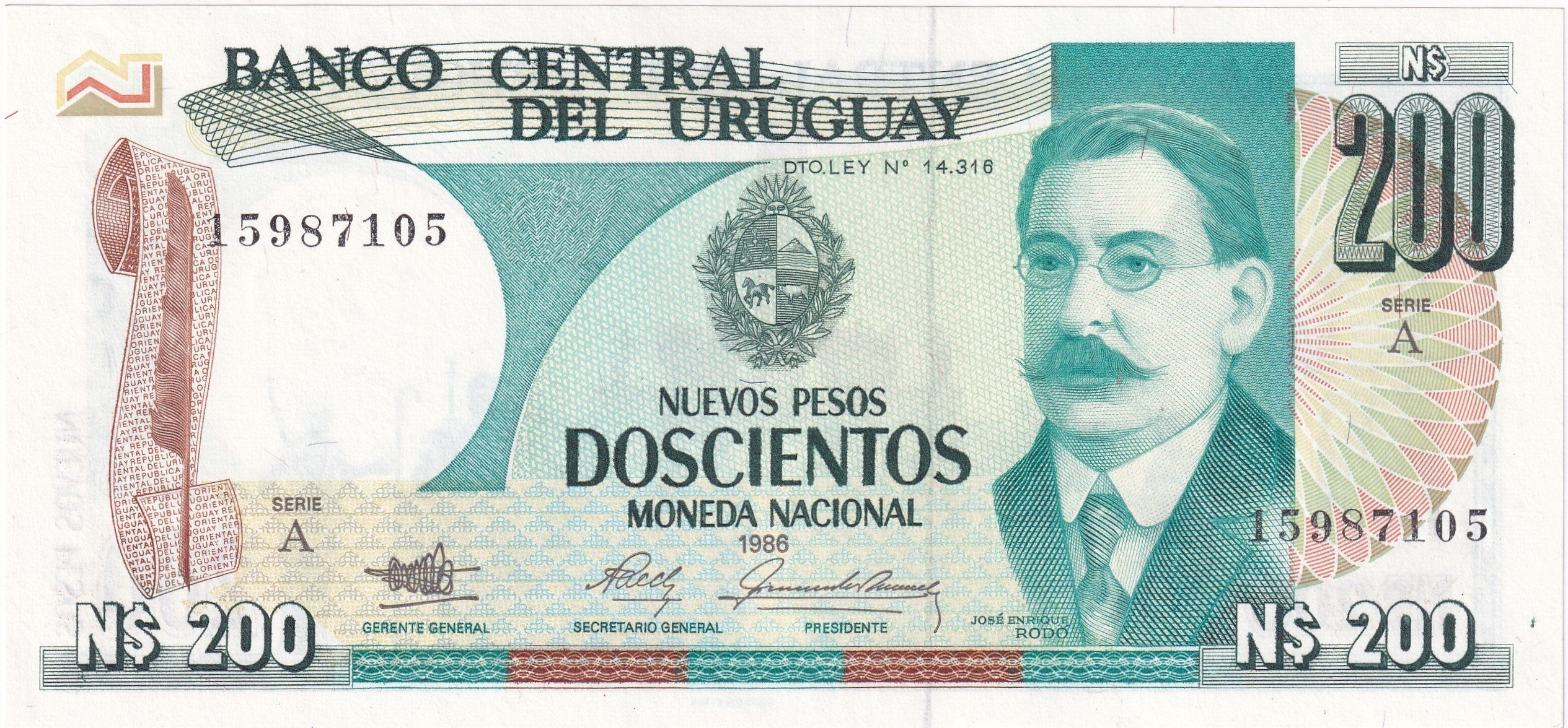 Foreign Paper MoneyUruguay, 200 Peso (1986) ÇİL Eski Yabancı Kağıt Para