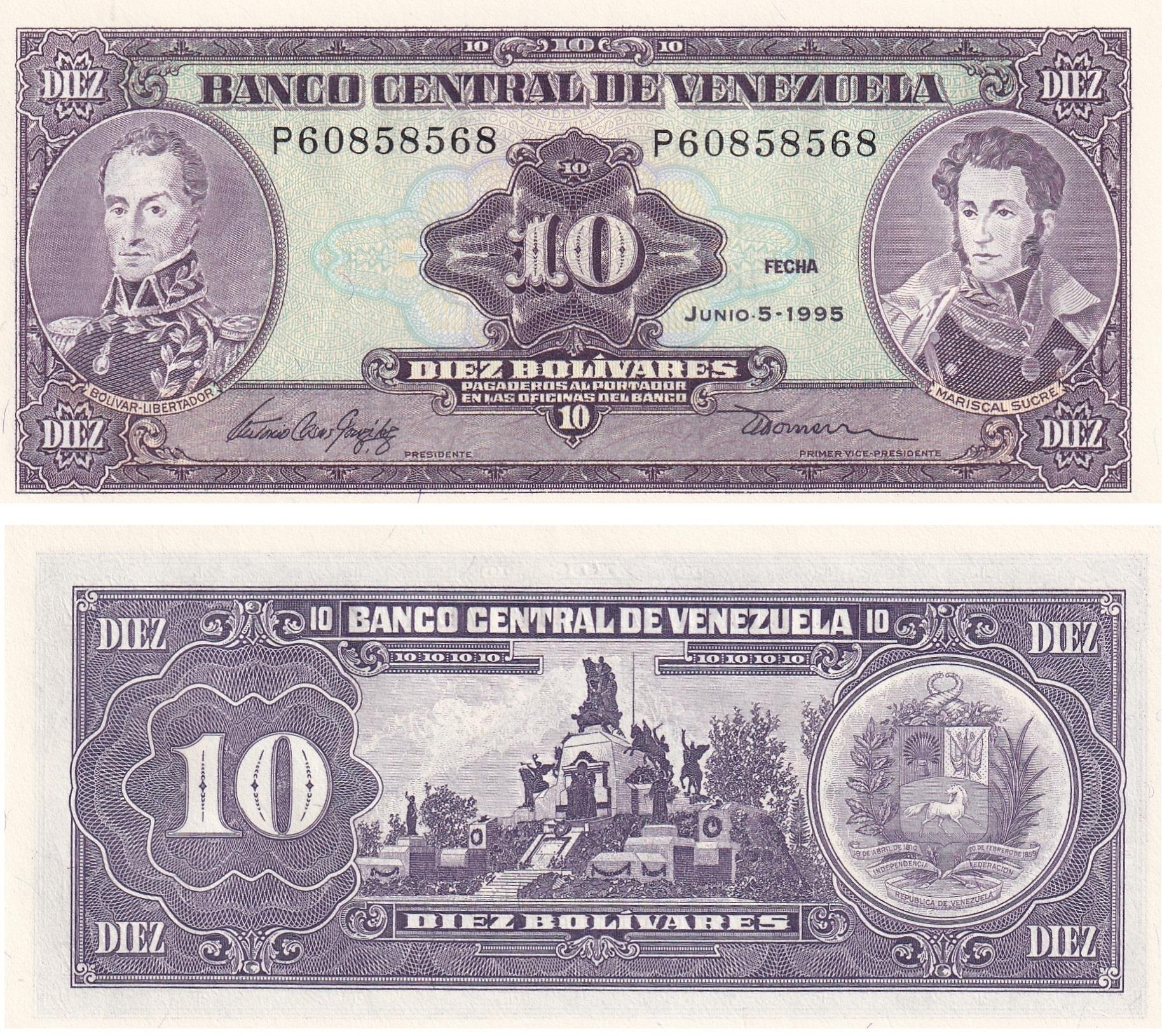 Foreign Paper MoneyVenezuela, 10 Bolivar (1995) P#61 ÇİL