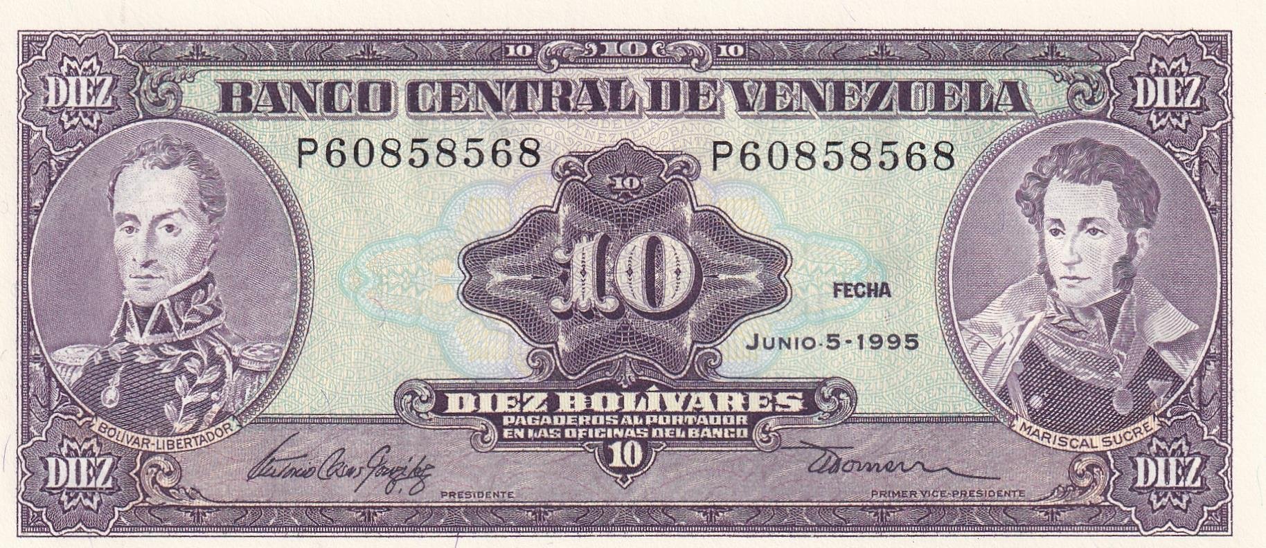 Foreign Paper MoneyVenezuela, 10 Bolivar (1995) P#61 ÇİL