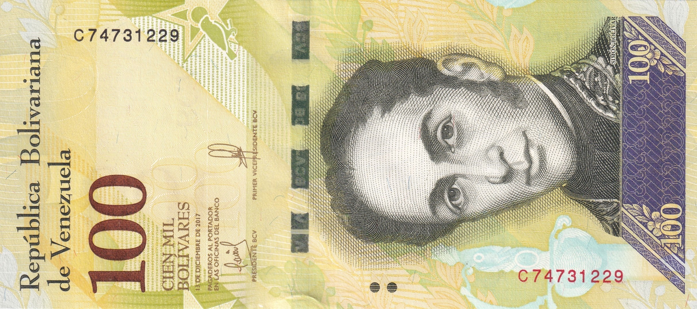 Foreign Paper MoneyVenezuela, 100.000 Bolivar (2017) ÇİL Eski Yabancı Kağıt Para