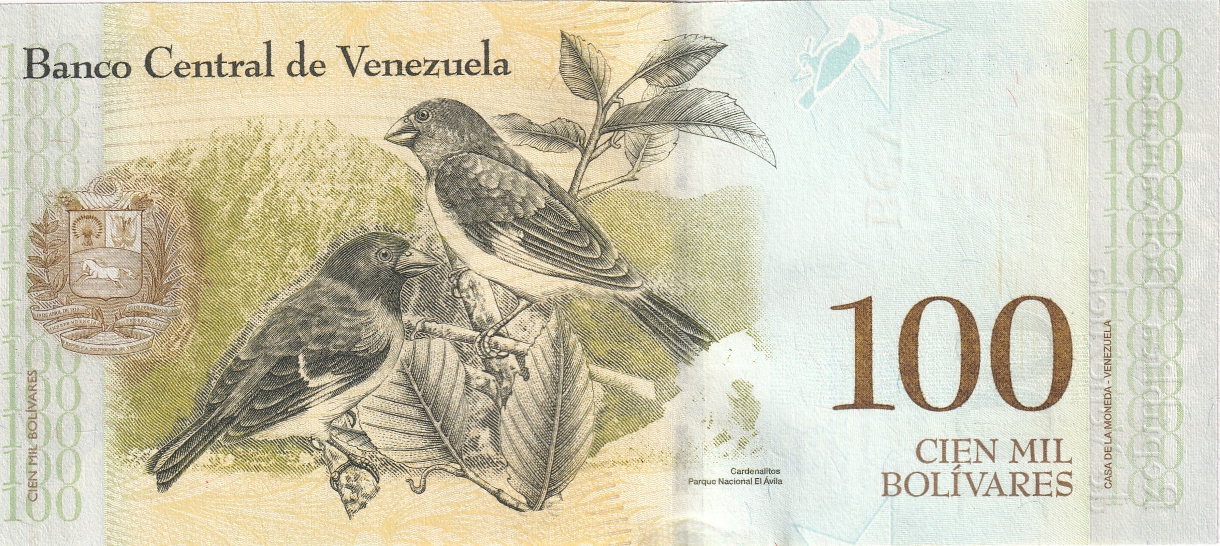 Foreign Paper MoneyVenezuela, 100.000 Bolivar (2017) ÇİL Eski Yabancı Kağıt Para