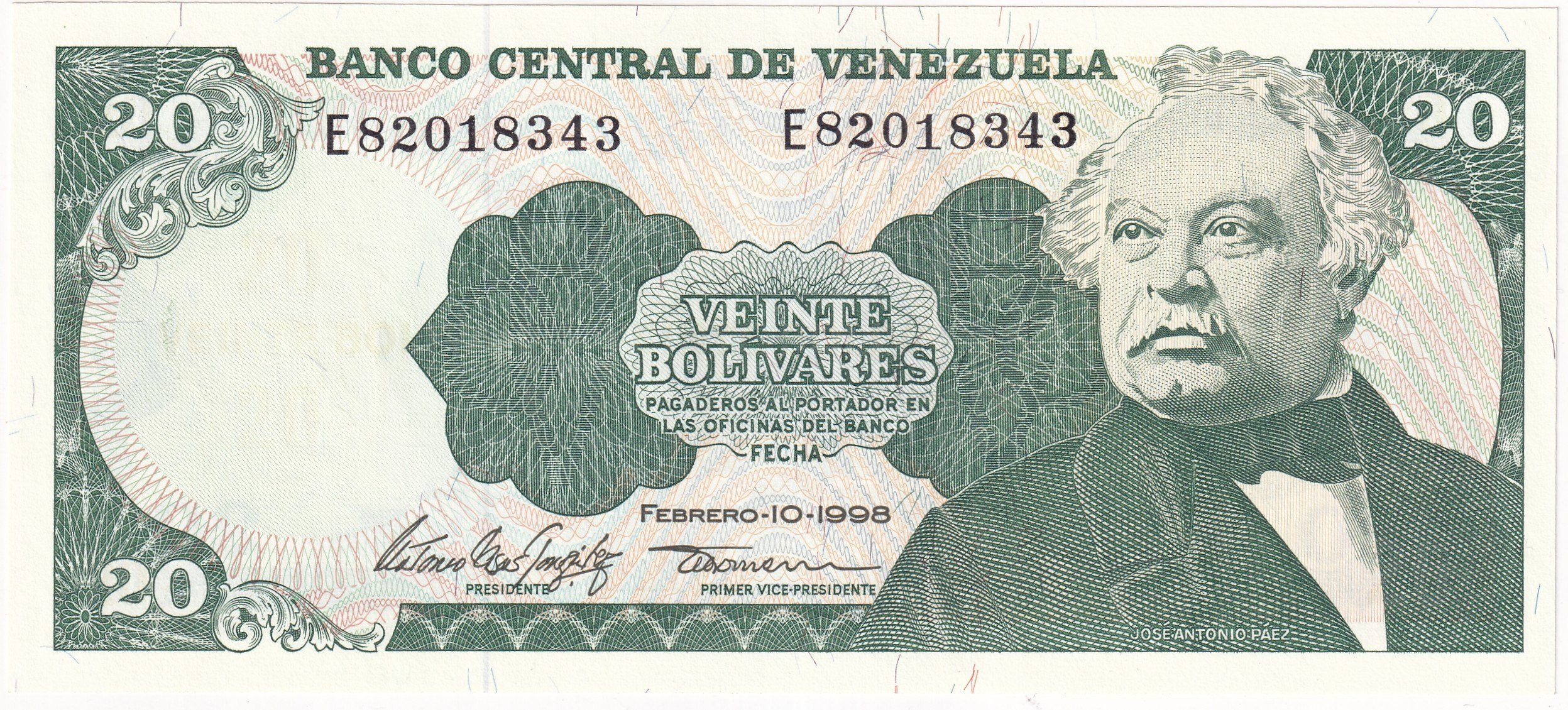 Foreign Paper MoneyVenezuela, 20 Bolivar (1998) ÇİL Eski Yabancı Kağıt Para