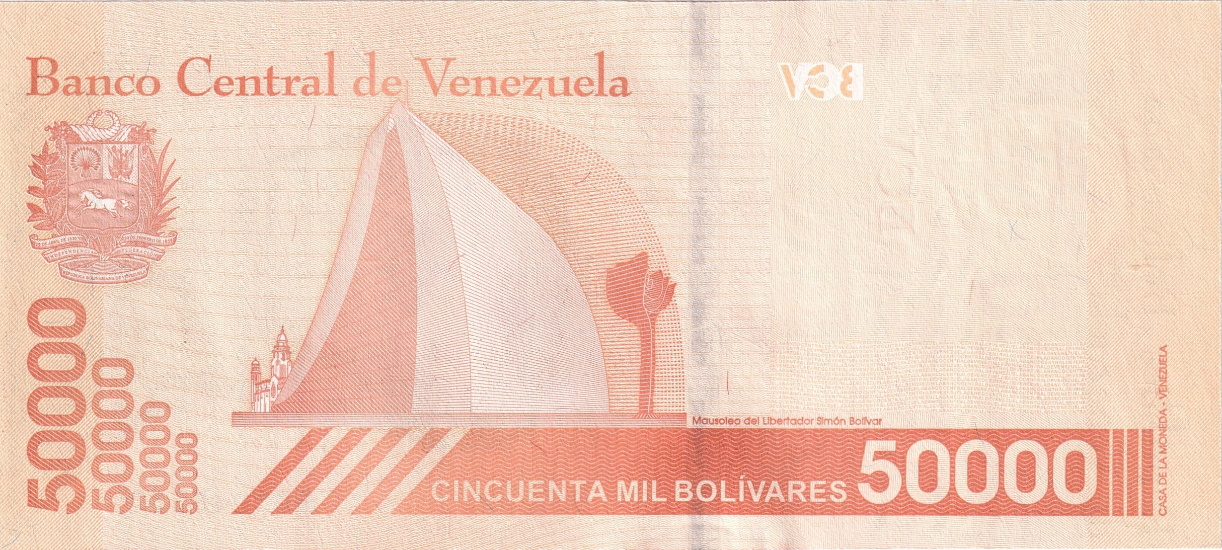 Foreign Paper MoneyVenezuela, 50.000 Bolivar (2019) ÇİL Eski Yabancı Kağıt Para