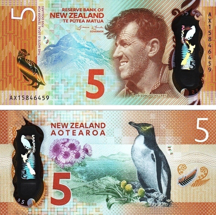 Foreign Paper MoneyYeni Zelanda, 5 Dolar (2015) ÇİL Eski Yabancı Polimer Para
