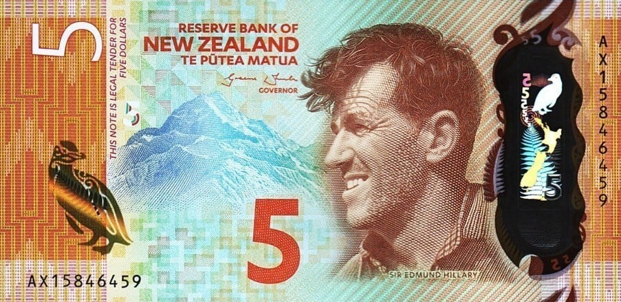 Foreign Paper MoneyYeni Zelanda, 5 Dolar (2015) ÇİL Eski Yabancı Polimer Para