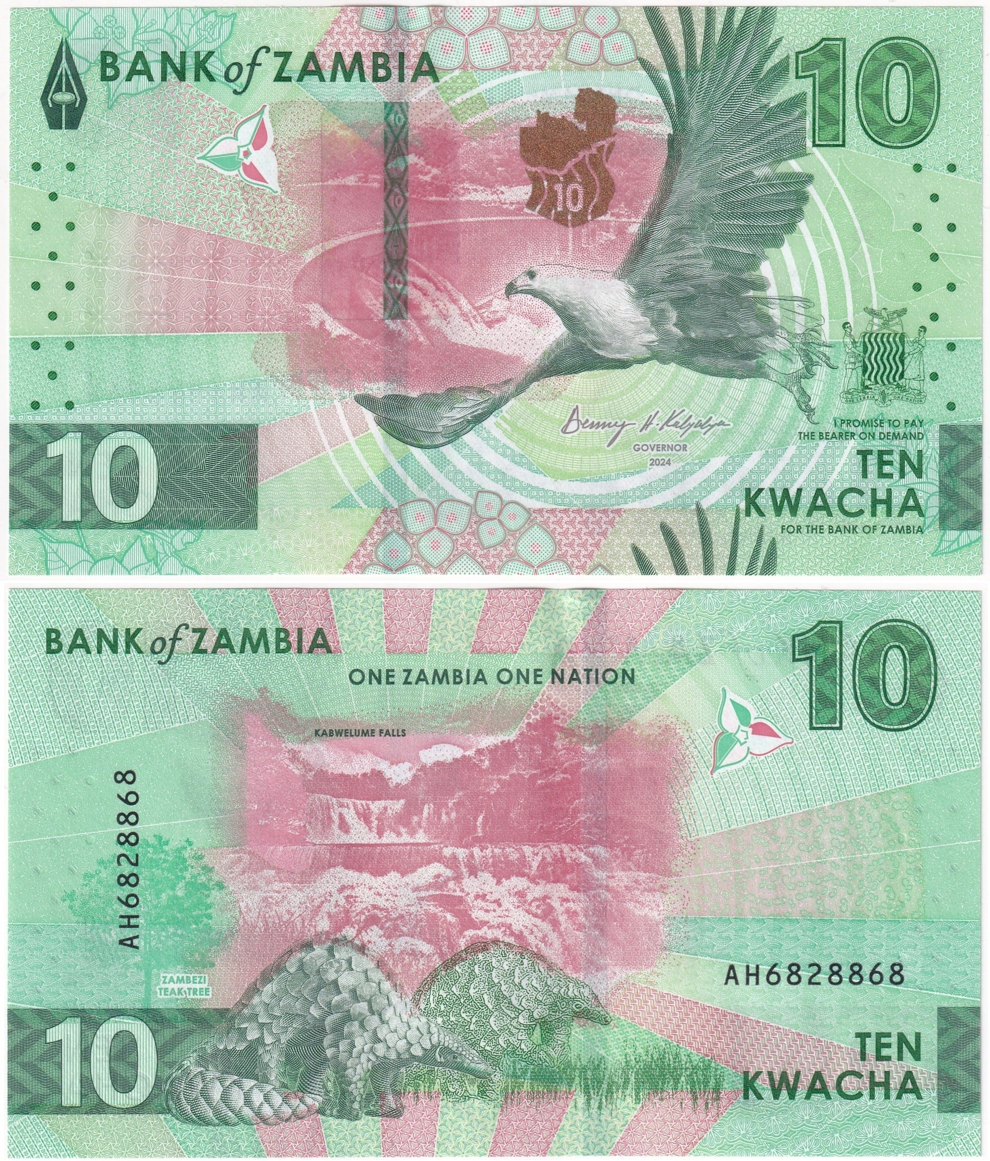 Foreign Paper MoneyZambiya, 10 Kwacha (2024) P#62 ÇİL Eski Yabancı Kağıt Para
