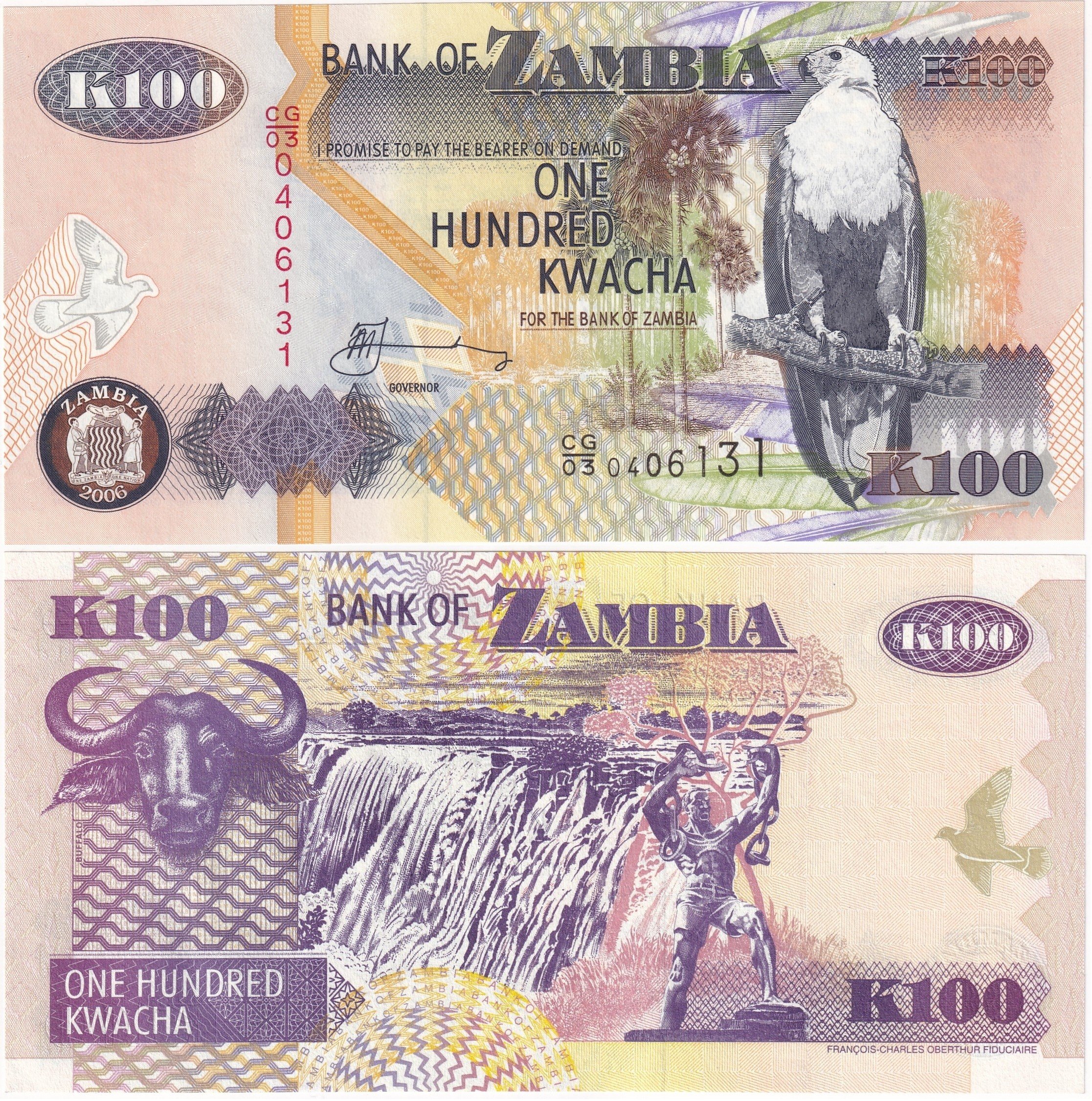 Foreign Paper MoneyZambiya, 100 Kwacha (2006) ÇİL Eski Yabancı Kağıt Para
