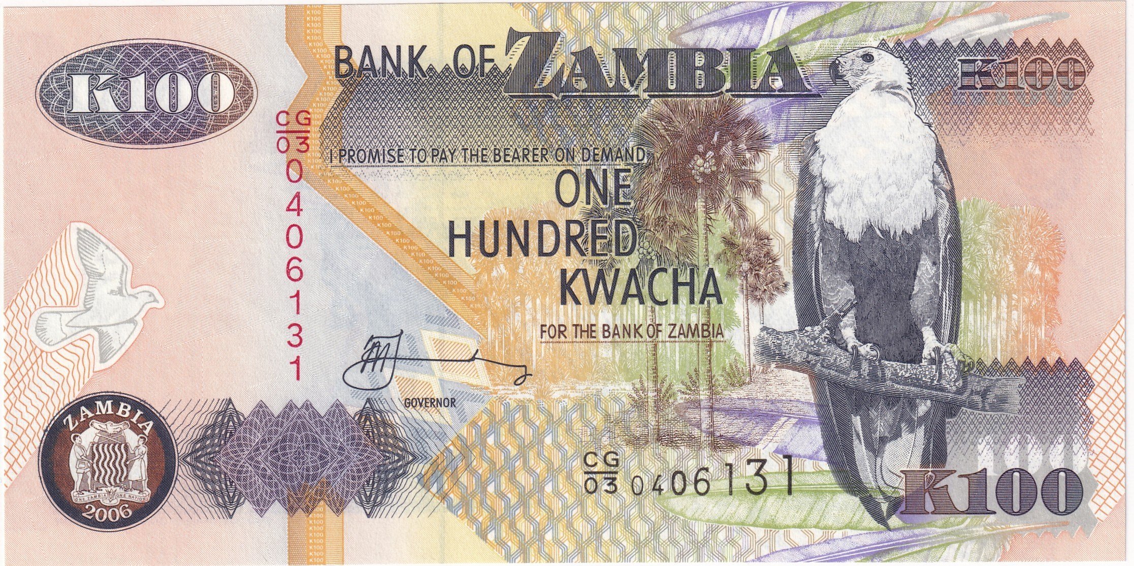 Foreign Paper MoneyZambiya, 100 Kwacha (2006) ÇİL Eski Yabancı Kağıt Para