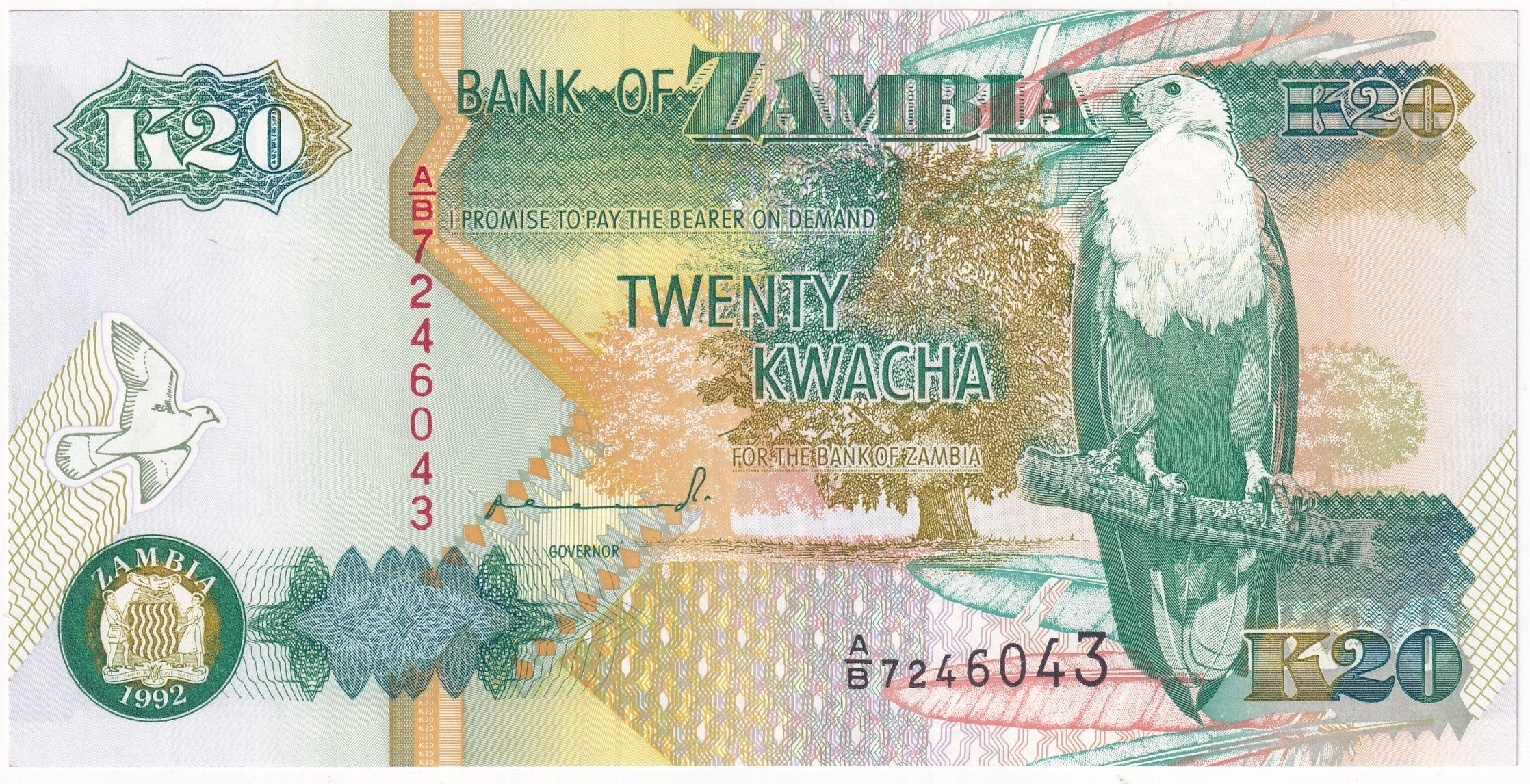 Foreign Paper MoneyZambiya, 20 Kwacha (1992) ÇİL Eski Yabancı Kağıt Para