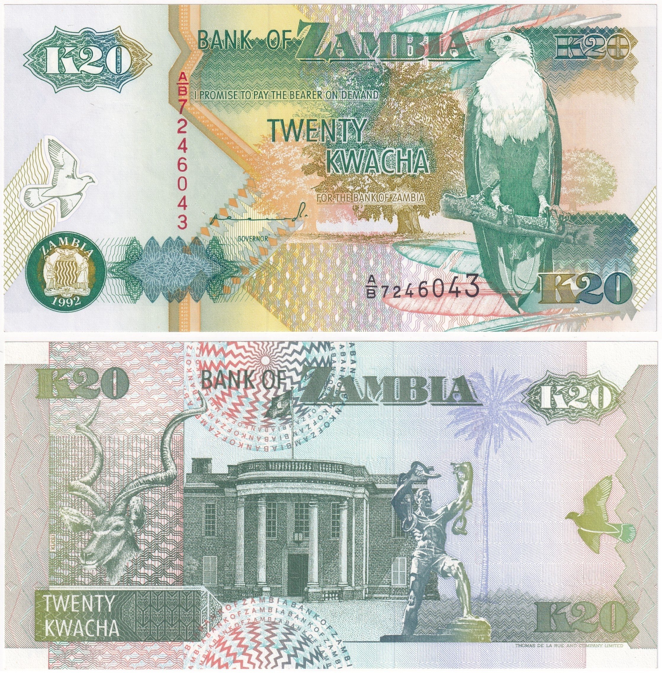 Foreign Paper MoneyZambiya, 20 Kwacha (1992) ÇİL Eski Yabancı Kağıt Para